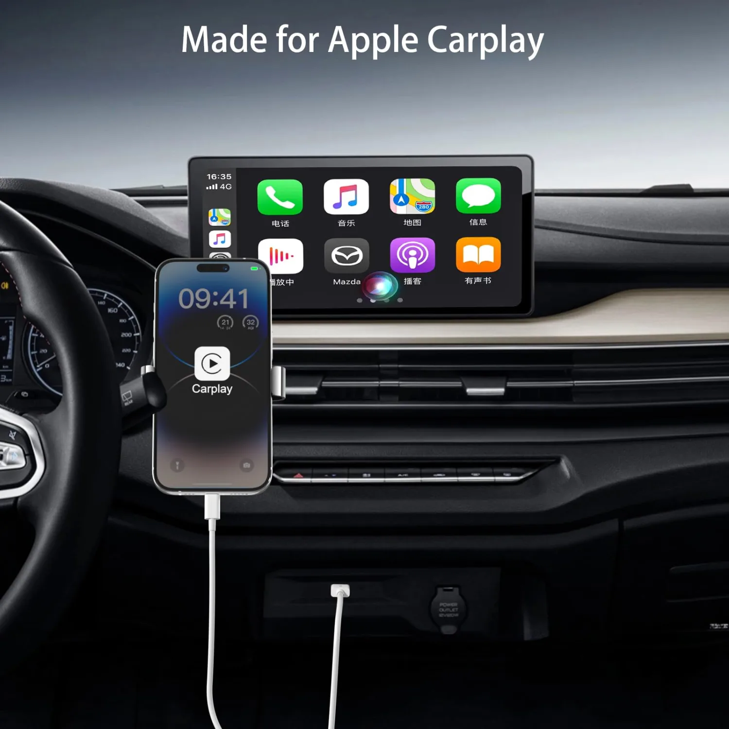 Car Apple Carplay Cable, [Apple MFi Certified] USB A to Lightning Cable for iPhone 14,13 pro max,Plus,SE 2nd/12/11/Xs/XR,Charging Cords for iPhone (White, 3 ft)