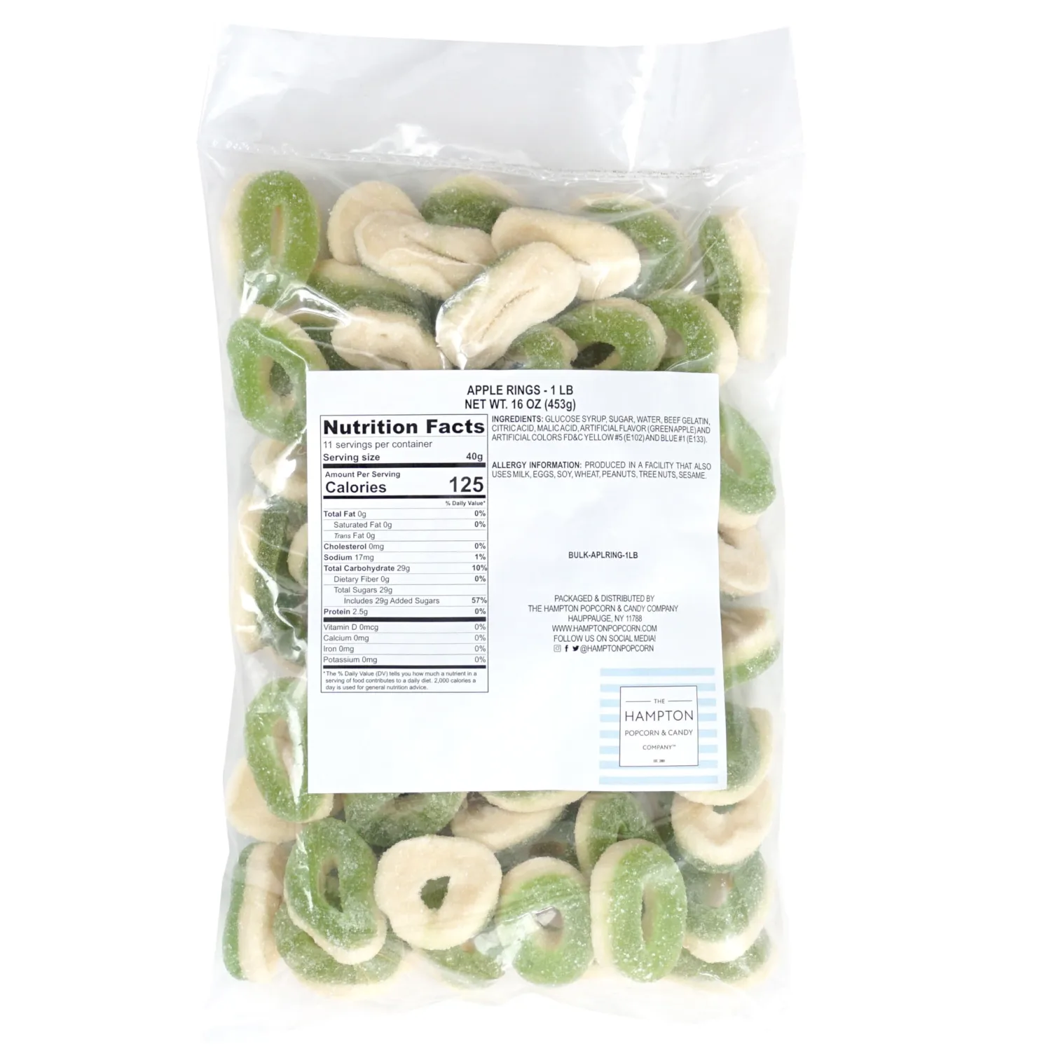 Apple Rings, 1 Pound Gummy Apple Rings Candy Bag, Apple Gummy Rings