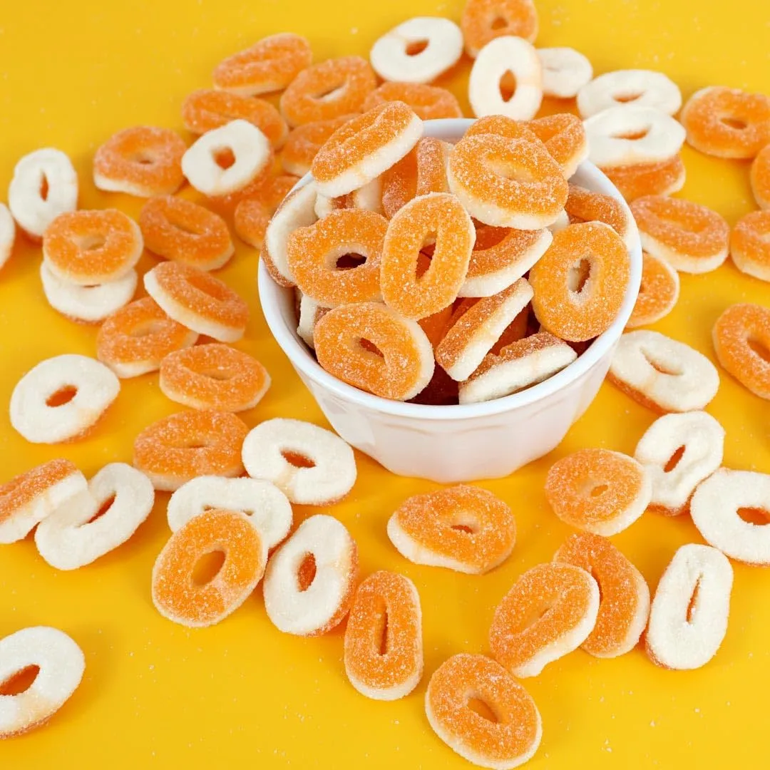 Peach Rings, 1 Pound Gummy Peach Rings Candy Bag, Peach Gummy Rings