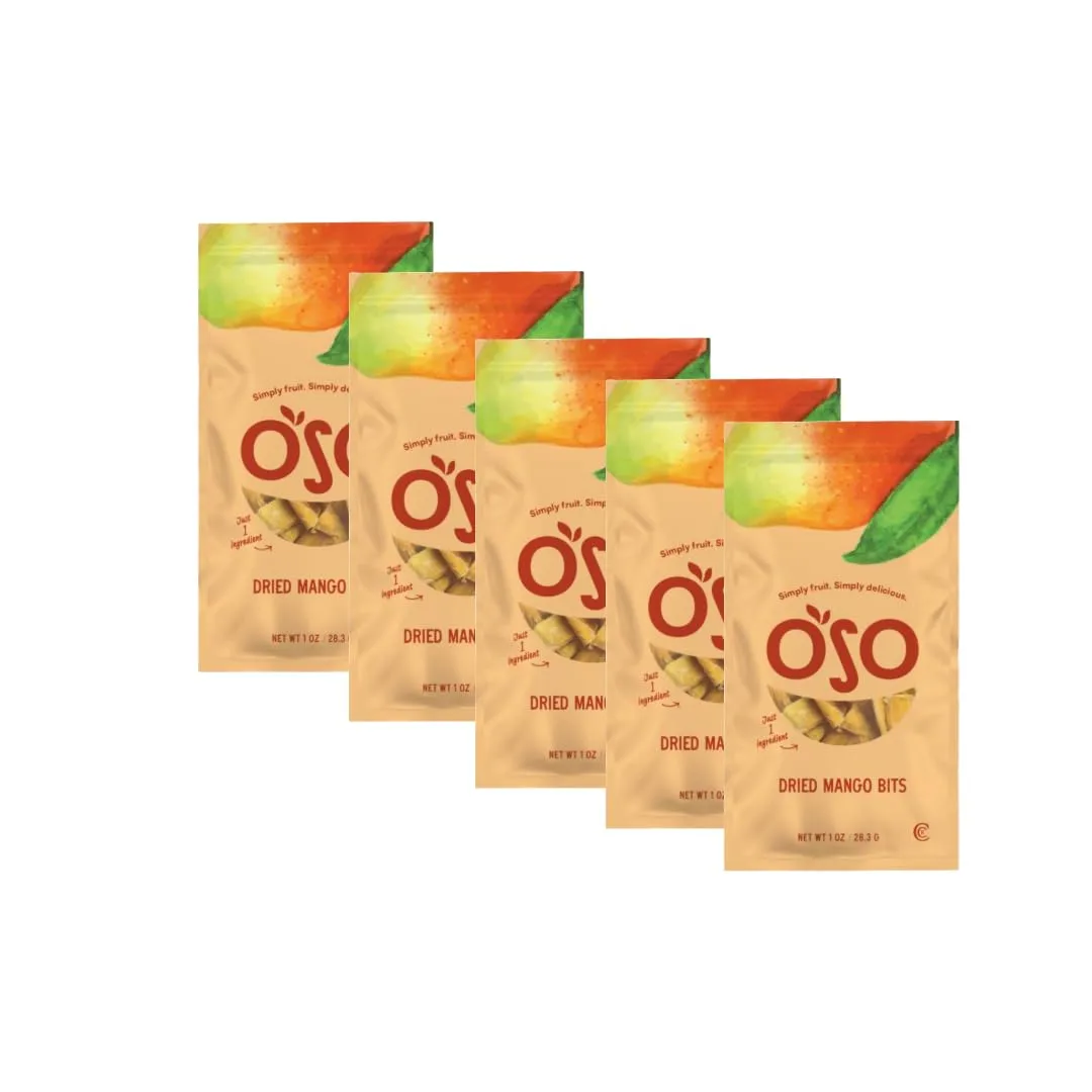 Oso Snacks Dried Mango Bits| 5 Single Bags x 1 Oz | No Sugar Added | No Preservatives | 100% Fruit | No GMO | Simply Fruit. Simply Delicious.