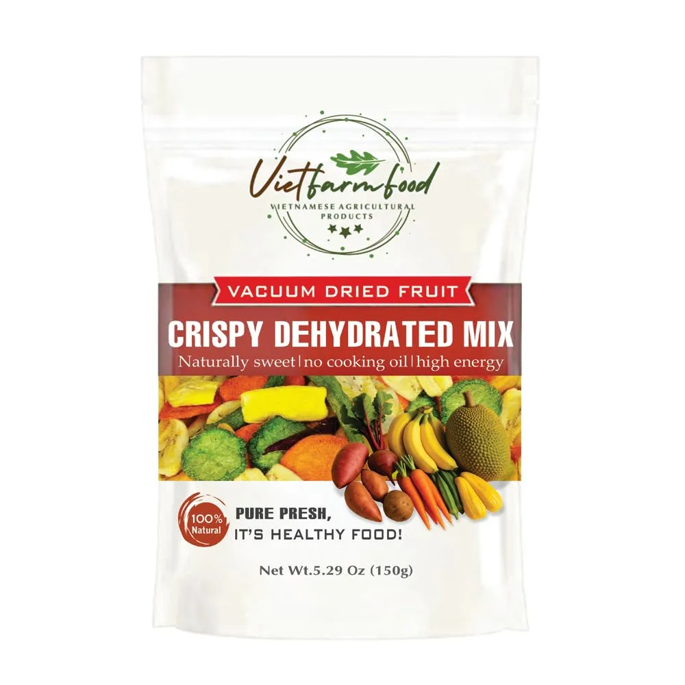 DRIED CRISPY MIX 5.29 oz (150g) VIETFARMFOOD: Mixed dried fruits and vegetables lightly fried in oil. Sugar free, naturally sweet, rich in nutrients. Perfect for snacking, topping or gifting.