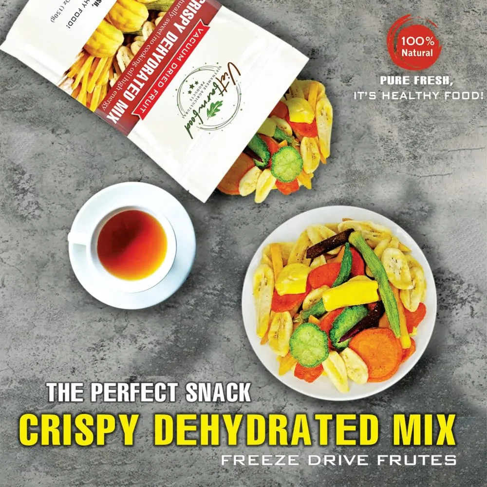 DRIED CRISPY MIX 5.29 oz (150g) VIETFARMFOOD: Mixed dried fruits and vegetables lightly fried in oil. Sugar free, naturally sweet, rich in nutrients. Perfect for snacking, topping or gifting.