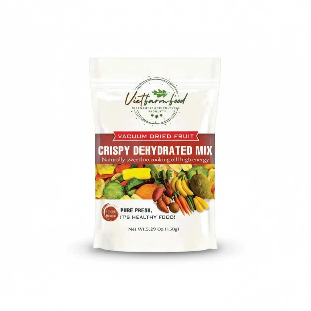 DRIED CRISPY MIX 5.29 oz (150g) VIETFARMFOOD: Mixed dried fruits and vegetables lightly fried in oil. Sugar free, naturally sweet, rich in nutrients. Perfect for snacking, topping or gifting.
