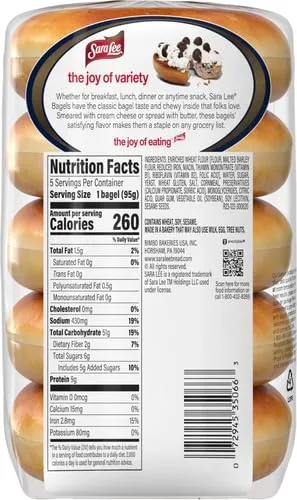 Sara Lee Deluxe Plain Bagels, 5 count, (3.34 oz each), Bagels, 16.7 oz Bag