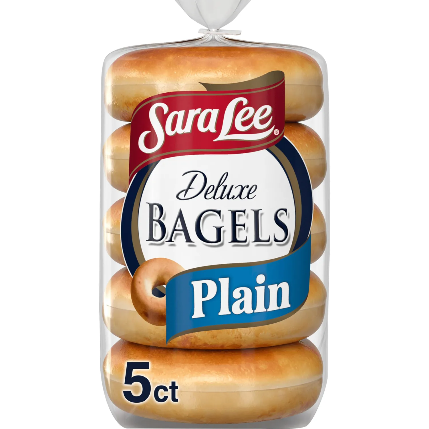 Sara Lee Deluxe Plain Bagels, 5 count, (3.34 oz each), Bagels, 16.7 oz Bag