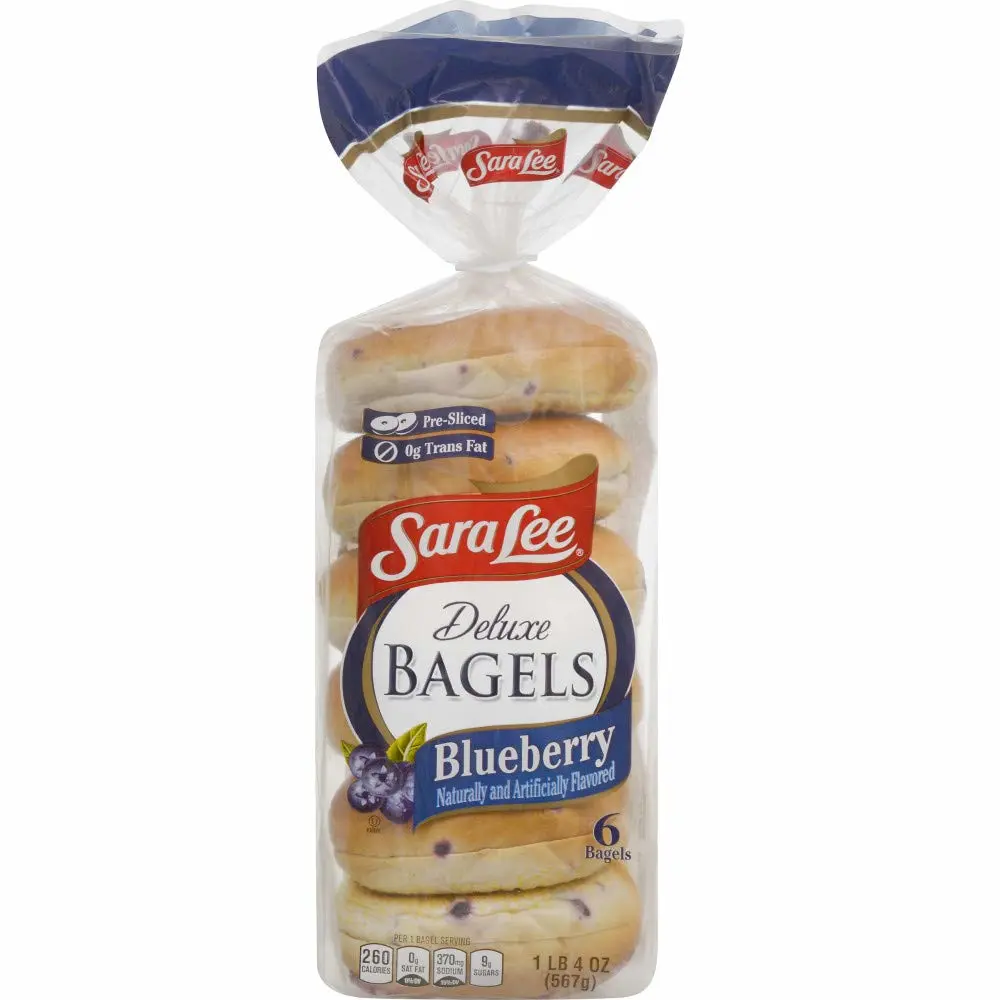 Sara Lee Deluxe Blueberry Bagels, 5 count, (3.34 oz each), Pre-sliced Bagels, Naturally and Artificially Flavored, 16.7 oz Bag