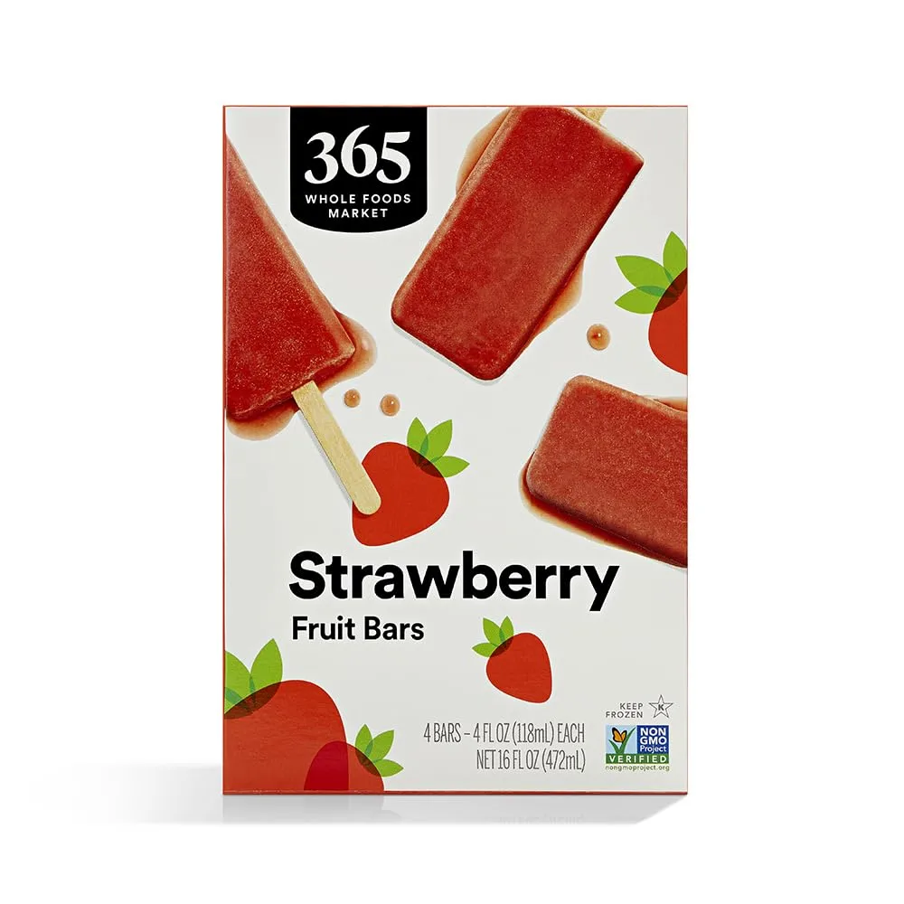365 by Whole Foods Market, Strawberry Fruit Bars, 4 fl oz, 4 ct, (Frozen)