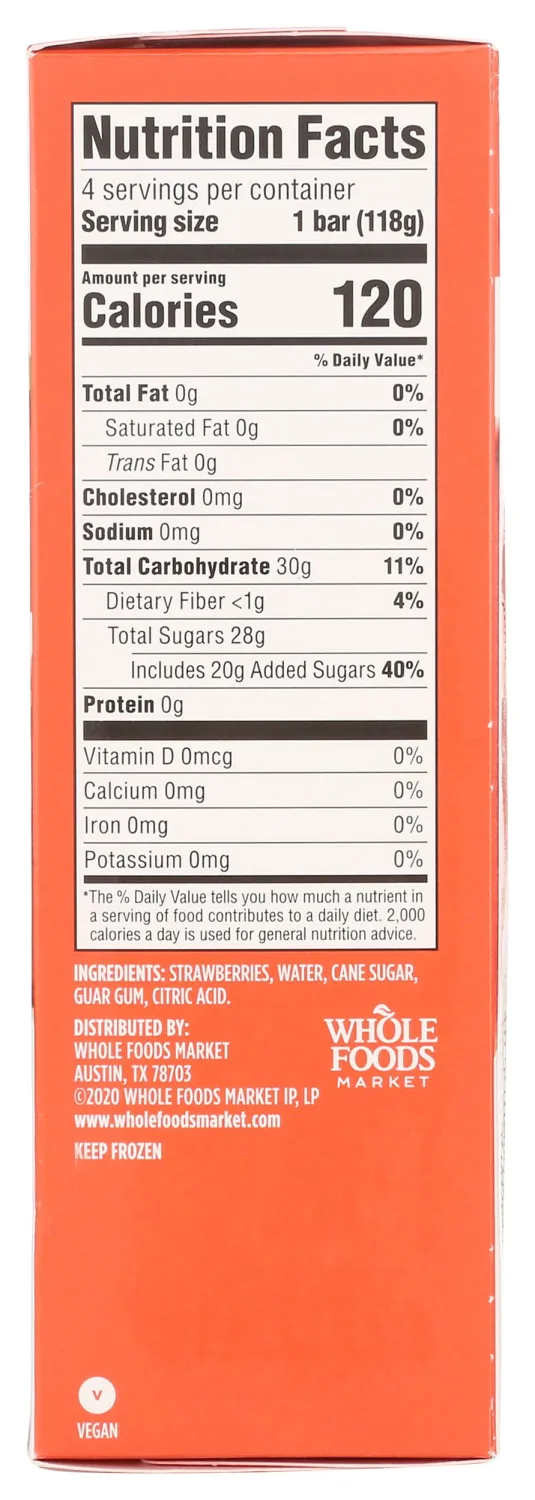 365 by Whole Foods Market, Strawberry Fruit Bars, 4 fl oz, 4 ct, (Frozen)