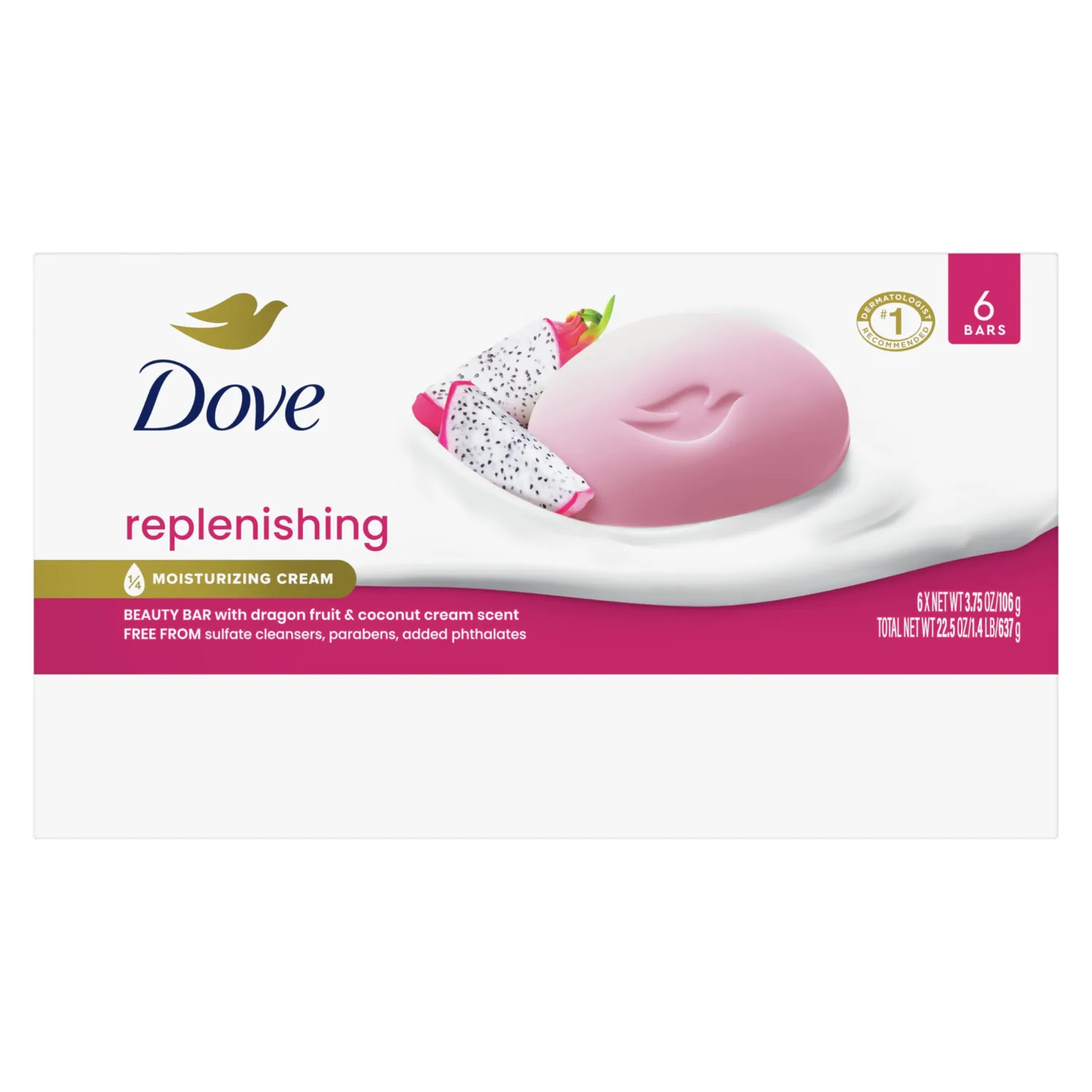 Dove Bar Soap 6 Count Dragon Fruit for Deep Nourishment for Calm, Replenished Skin 3.75 oz