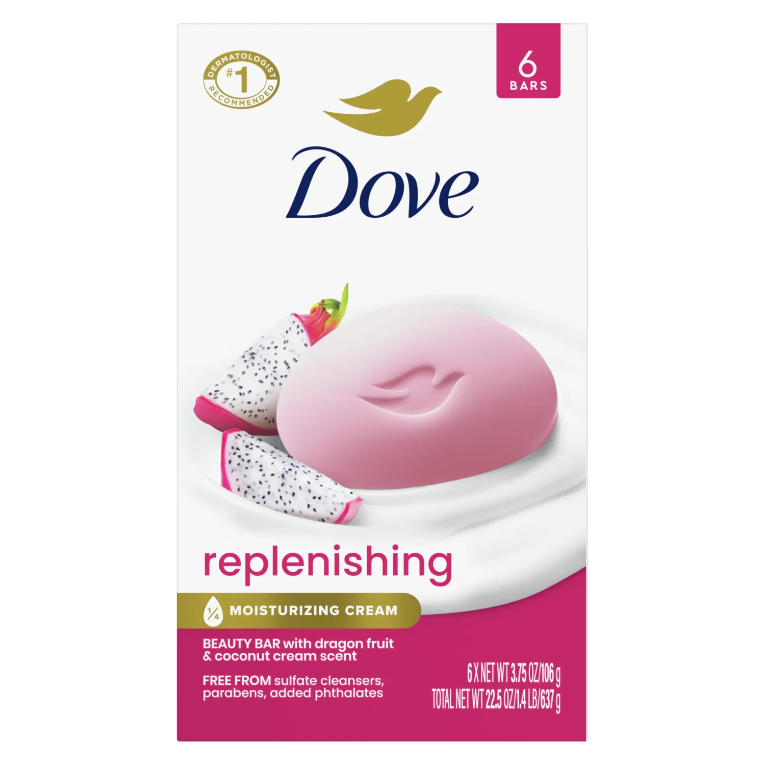 Dove Bar Soap 6 Count Dragon Fruit for Deep Nourishment for Calm, Replenished Skin 3.75 oz