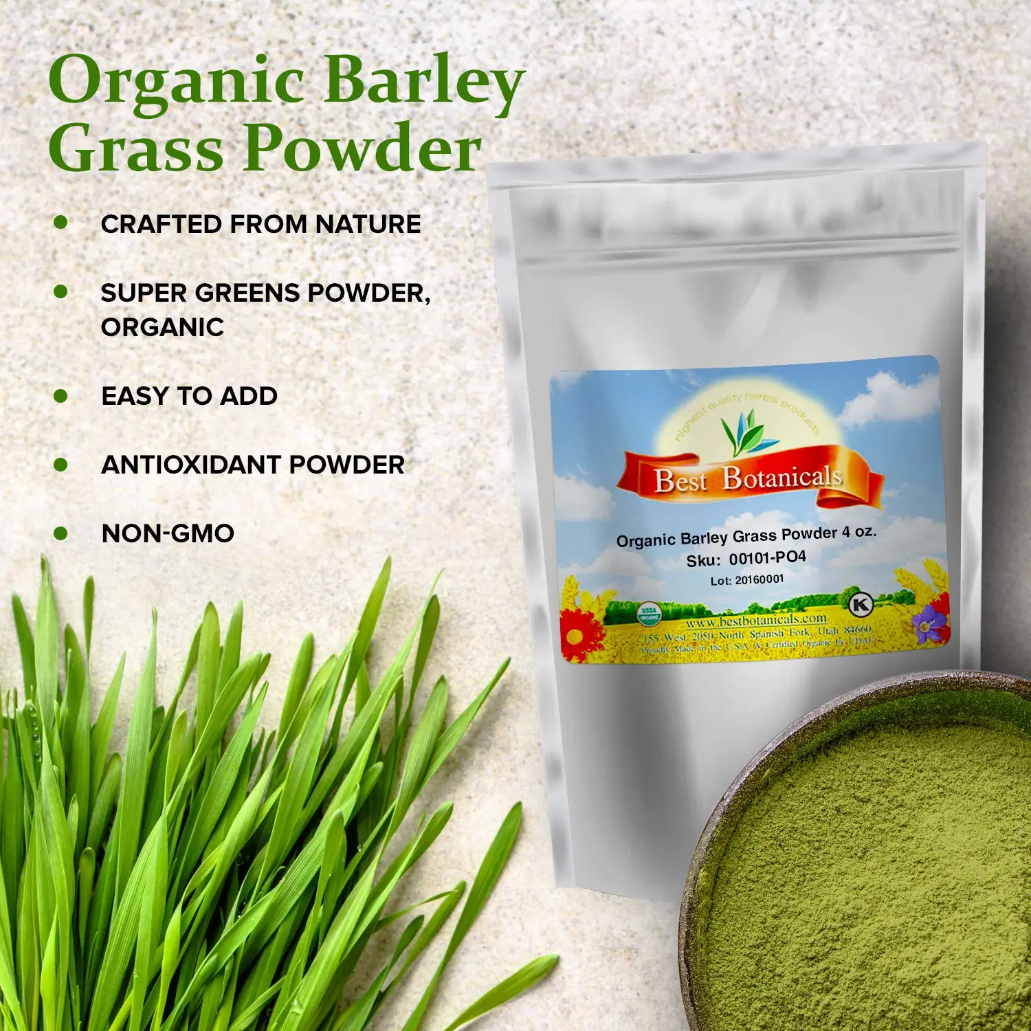 Best Botanicals Barley Grass Powder 4 oz. (Organic)