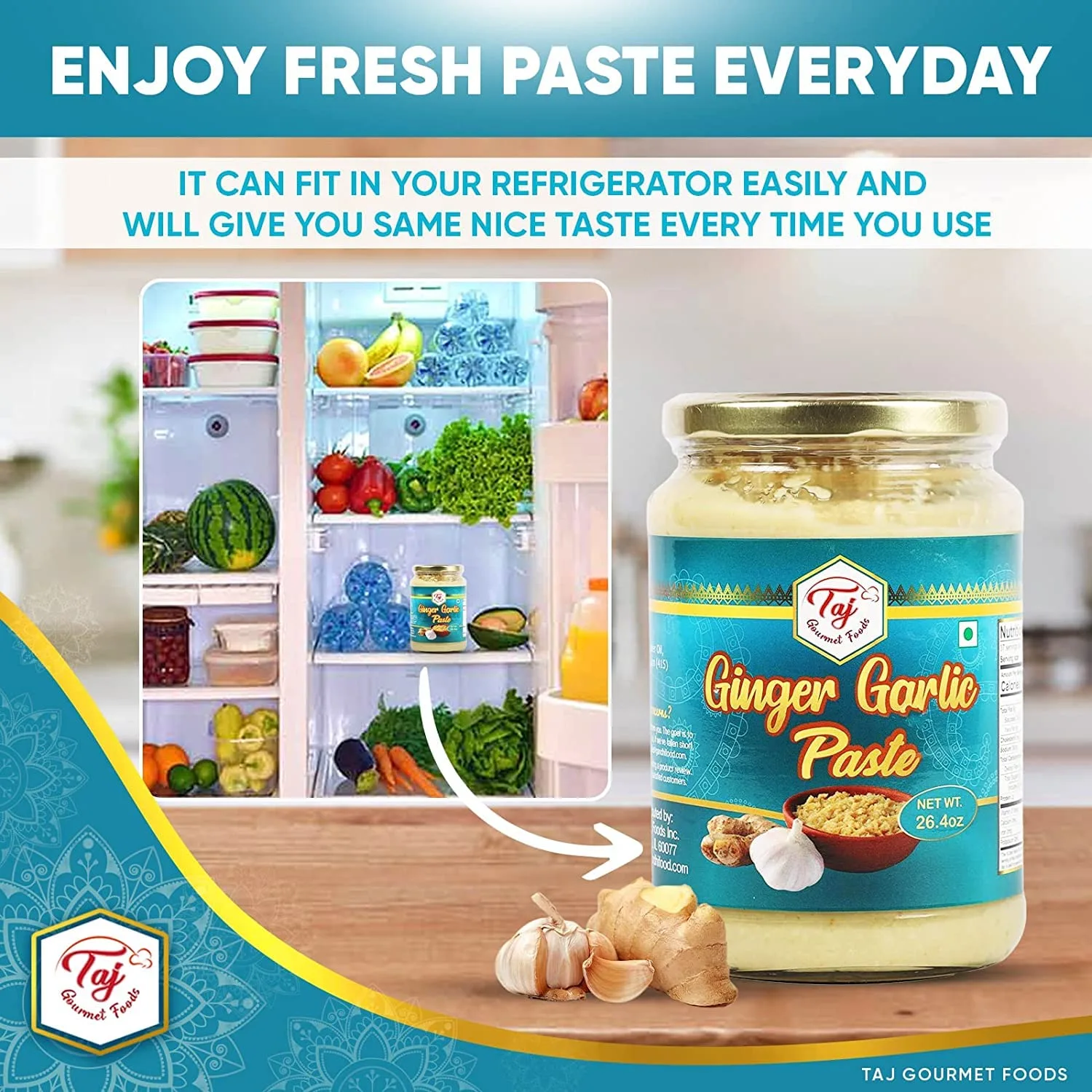 TAJ Ginger Garlic Puree | Fresh Ginger Garlic Cooking Puree | 300g (10.5oz)