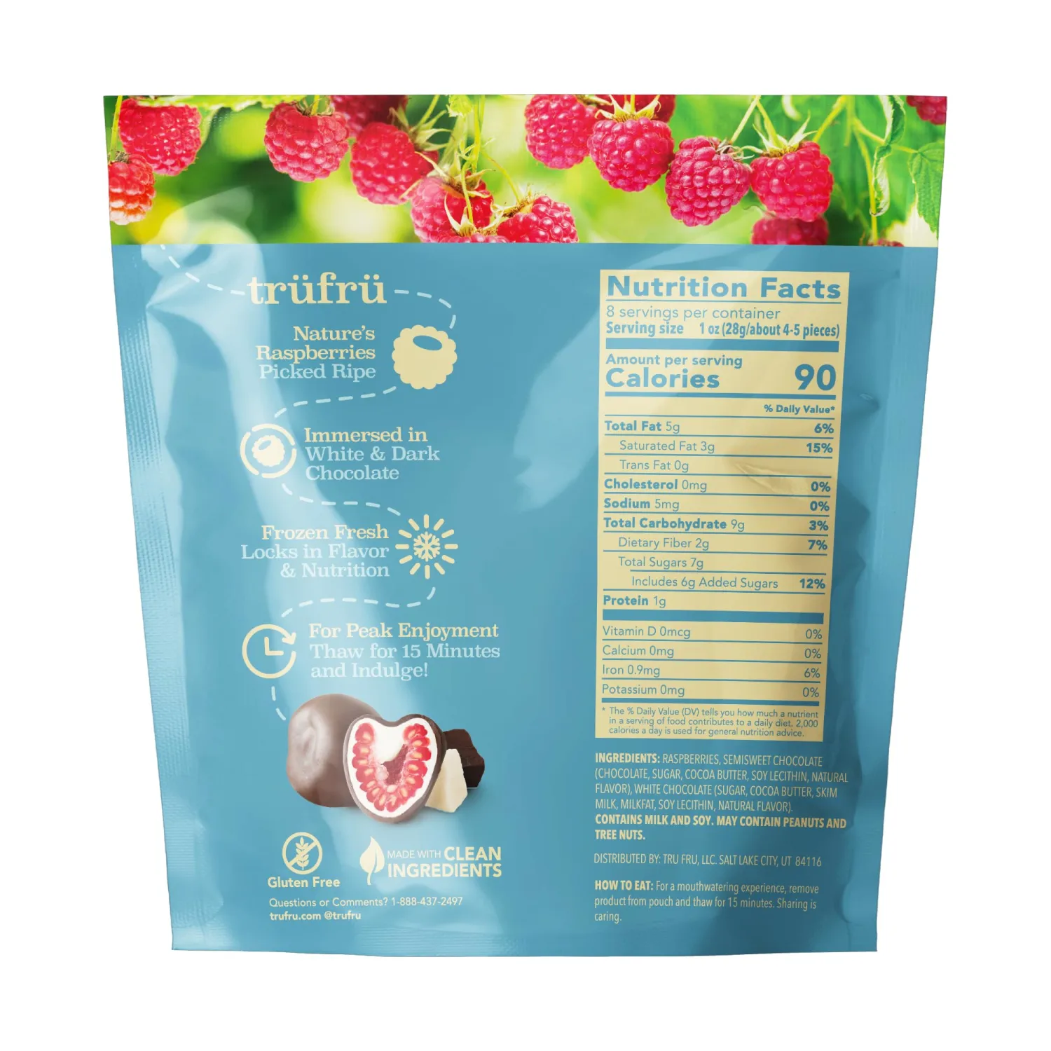 Tru Fru Nature's Raspberries Frozen Fresh In White & Dark Chocolate, 8 Ounce Bag