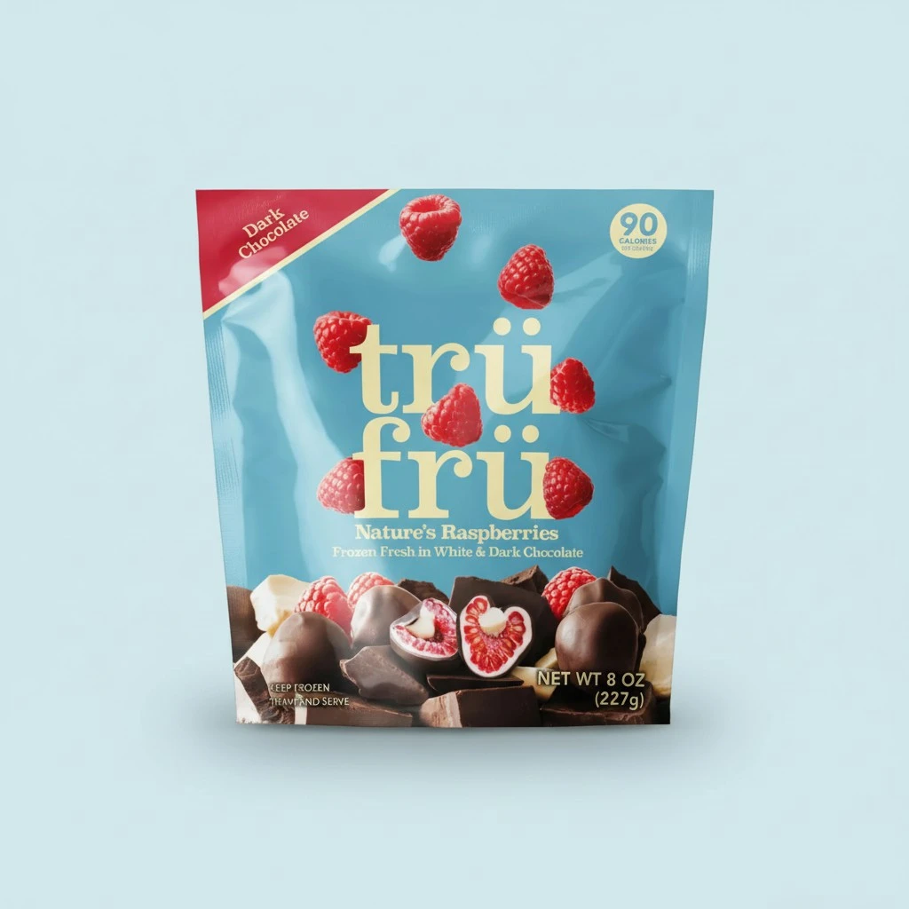 Tru Fru Nature's Raspberries Frozen Fresh In White & Dark Chocolate, 8 Ounce Bag