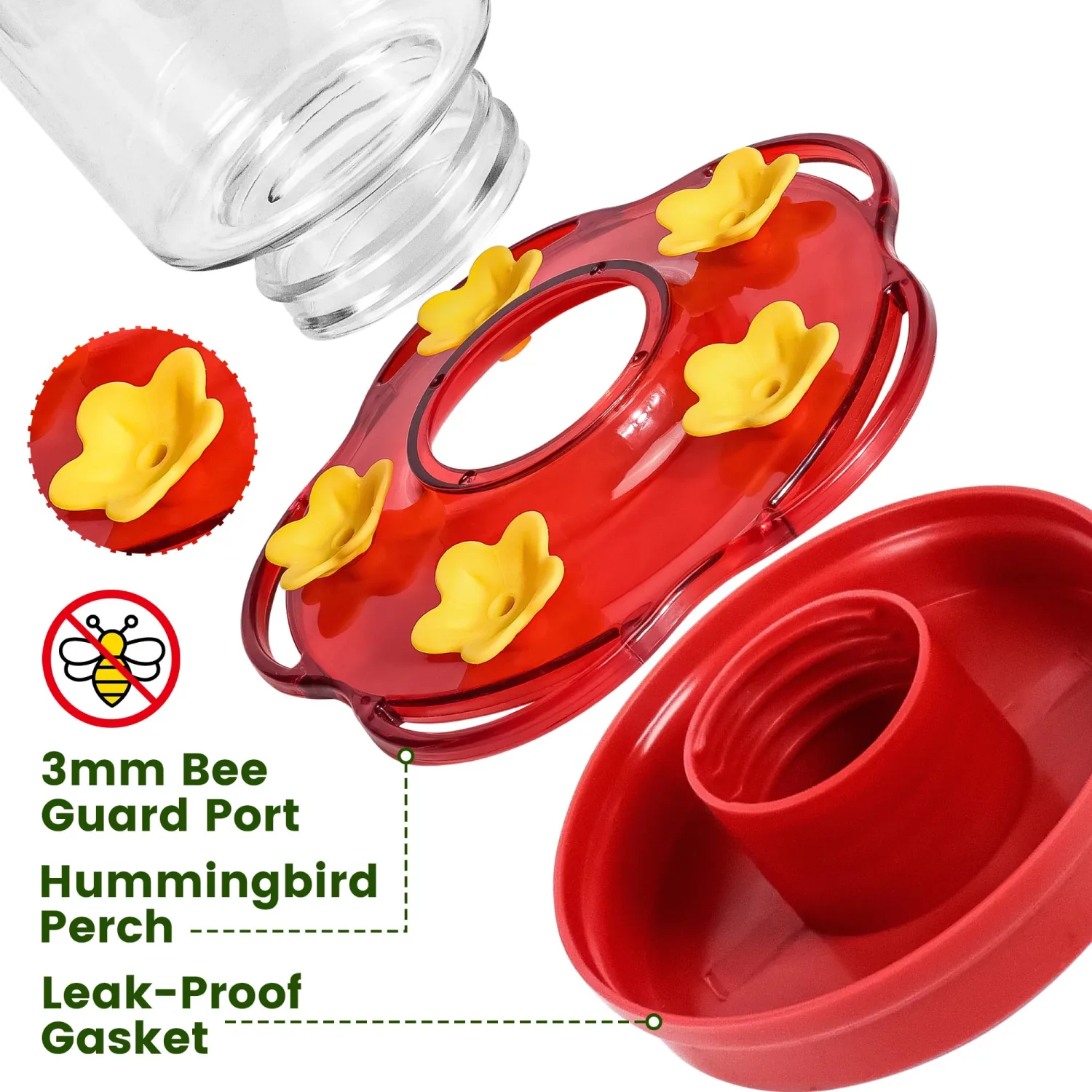 Plastic Hummingbird Feeders for Outdoors Hanging Ant and Bee Proof, 1 Pack 15 Ounces Red Hummingbird Feeder with 5 Feeding Ports and Perches, Built-in Ant Moat, Outside Garden Décor (Plastic, 1)
