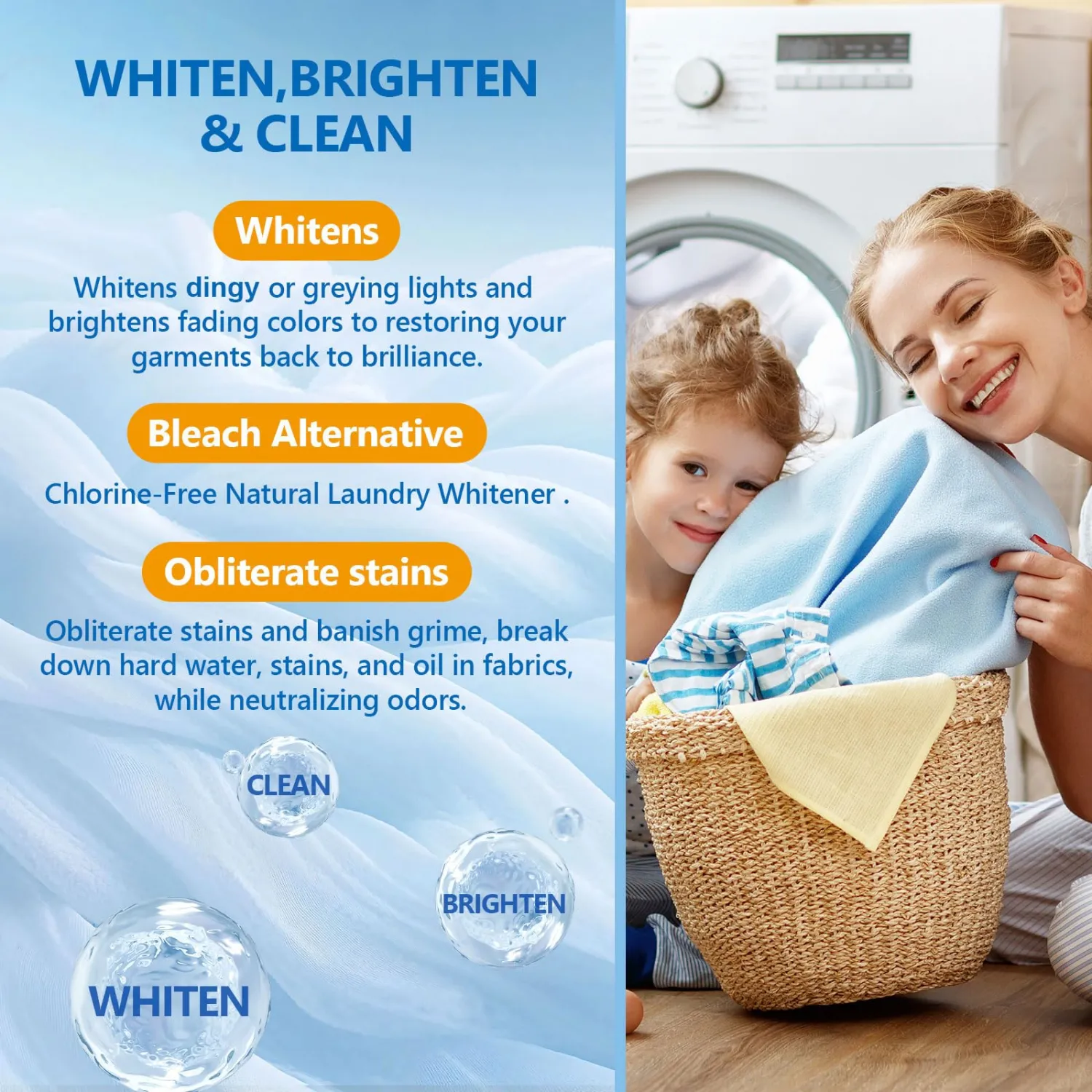 USKICH 34 Pack Bleach Alternative Pods,Brightener Laundry Detergent Tablets,Chlorine Free & Safe Bleach Tablets for Laundry,Laundry Booster to Brighten Colors,Removes Stains,Neutralizes Odors