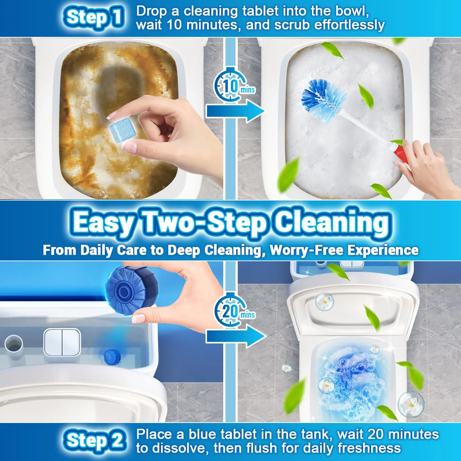 Toilet Bowl Cleaners Tablets, Automatic Tank Cleaner Tablets for Descaling& Deodorizing, Bathroom Toilet Cleaner (6, Blue)