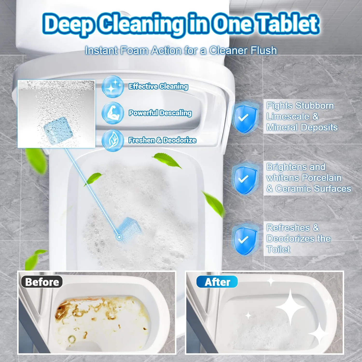 Upgraded Toilet Bowl Cleaners Set, 6PCS Triple Effect Toilet Bowl Tablets with 3PCS Toilet Tank Cleaners Tablets with Bleach, Toilet Bowl Cleaners Drop in Tank for Deodorizing & Descaling(9 Pack)