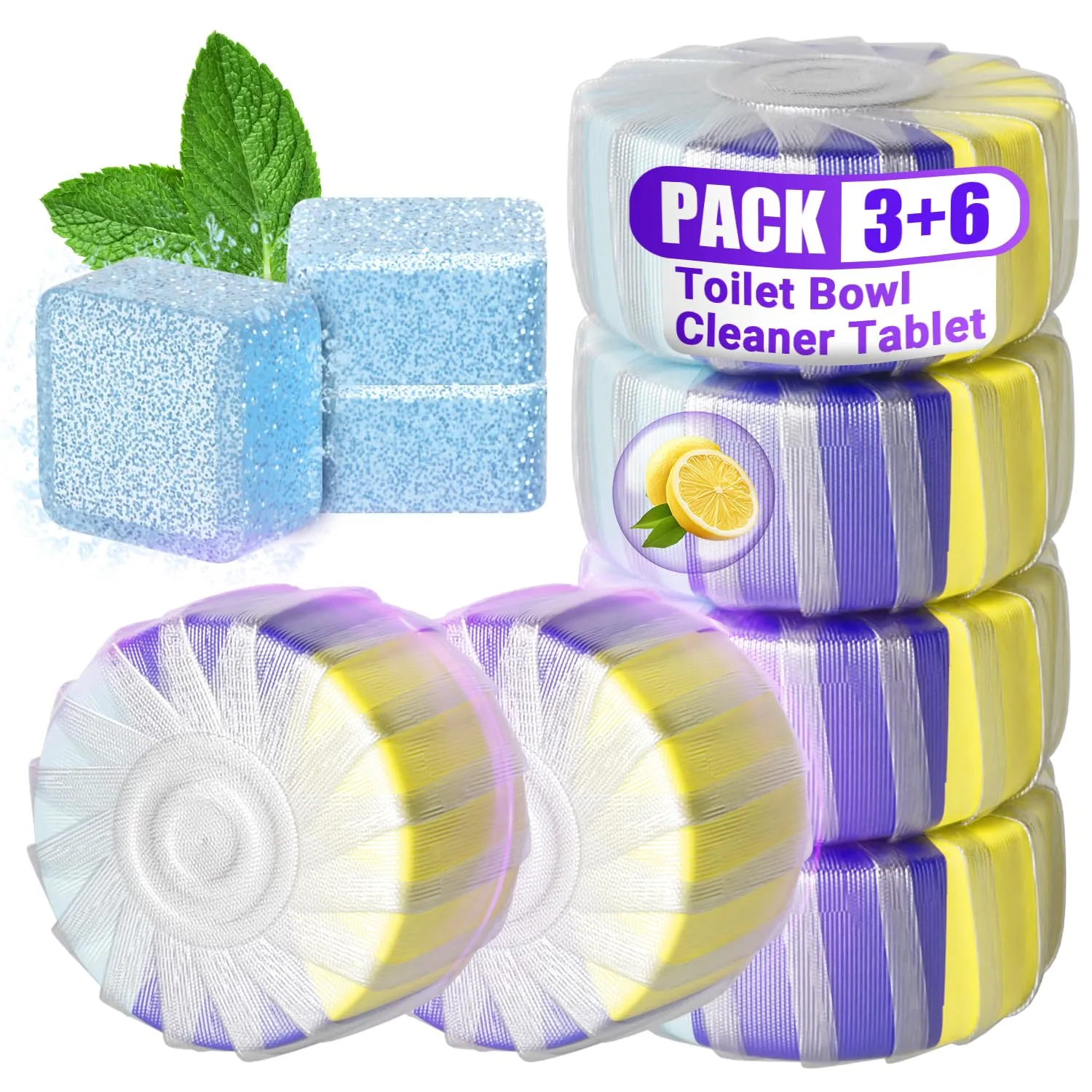 Upgraded Toilet Bowl Cleaners Set, 6PCS Triple Effect Toilet Bowl Tablets with 3PCS Toilet Tank Cleaners Tablets with Bleach, Toilet Bowl Cleaners Drop in Tank for Deodorizing & Descaling(9 Pack)