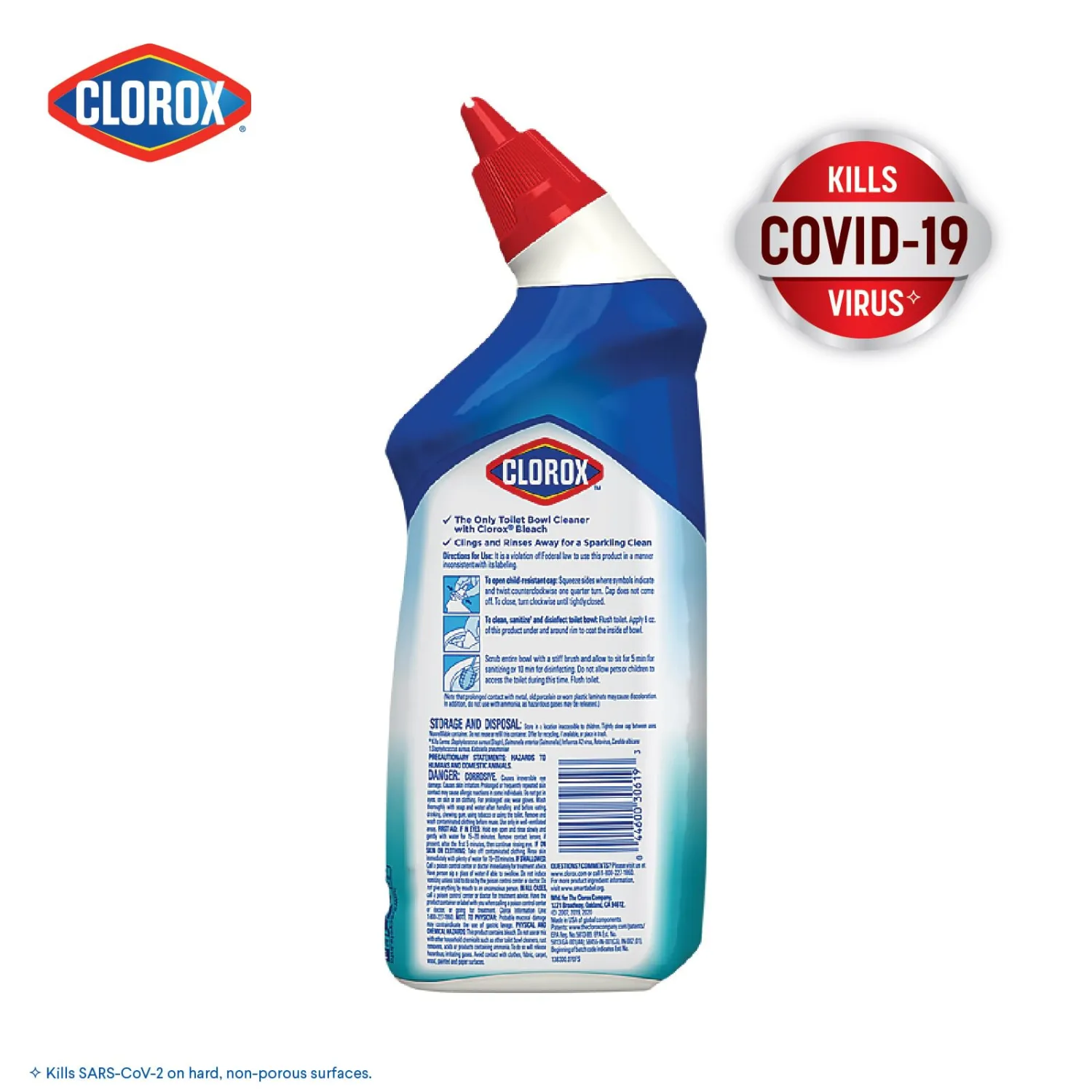 Clorox Toilet Bowl Cleaner, Clinging Bleach Gel, Cool Wave Scent, 24 Ounces