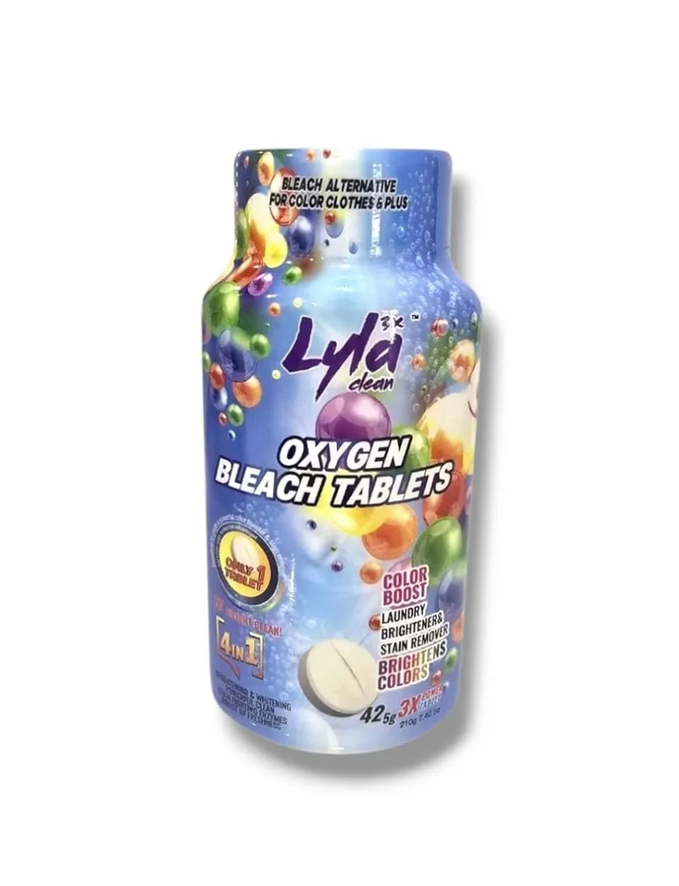 LYLA 3X Oxygen Bleach Tablets For Color Clothes & Plus,Color Booster,Stain Remover, Laundry Brightener, Chlorine Free 42 Tablets