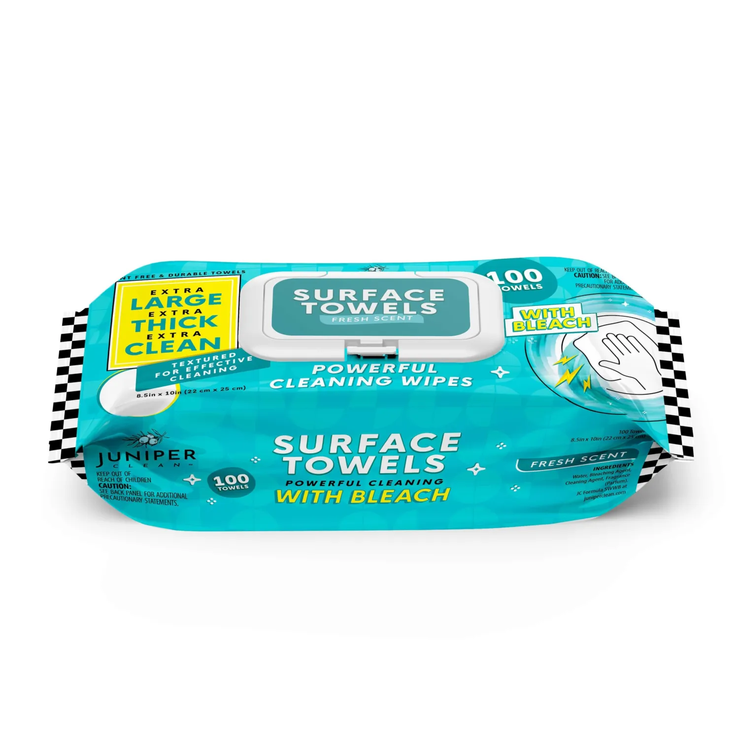 1 Pack Surface Wipes with Bleach, Thick & Large Dispose, All-Purpose Cleaner for Bathroom, Kitchen, Office, 100 Count Soft Flow, Biodegradable, Fresh Scent