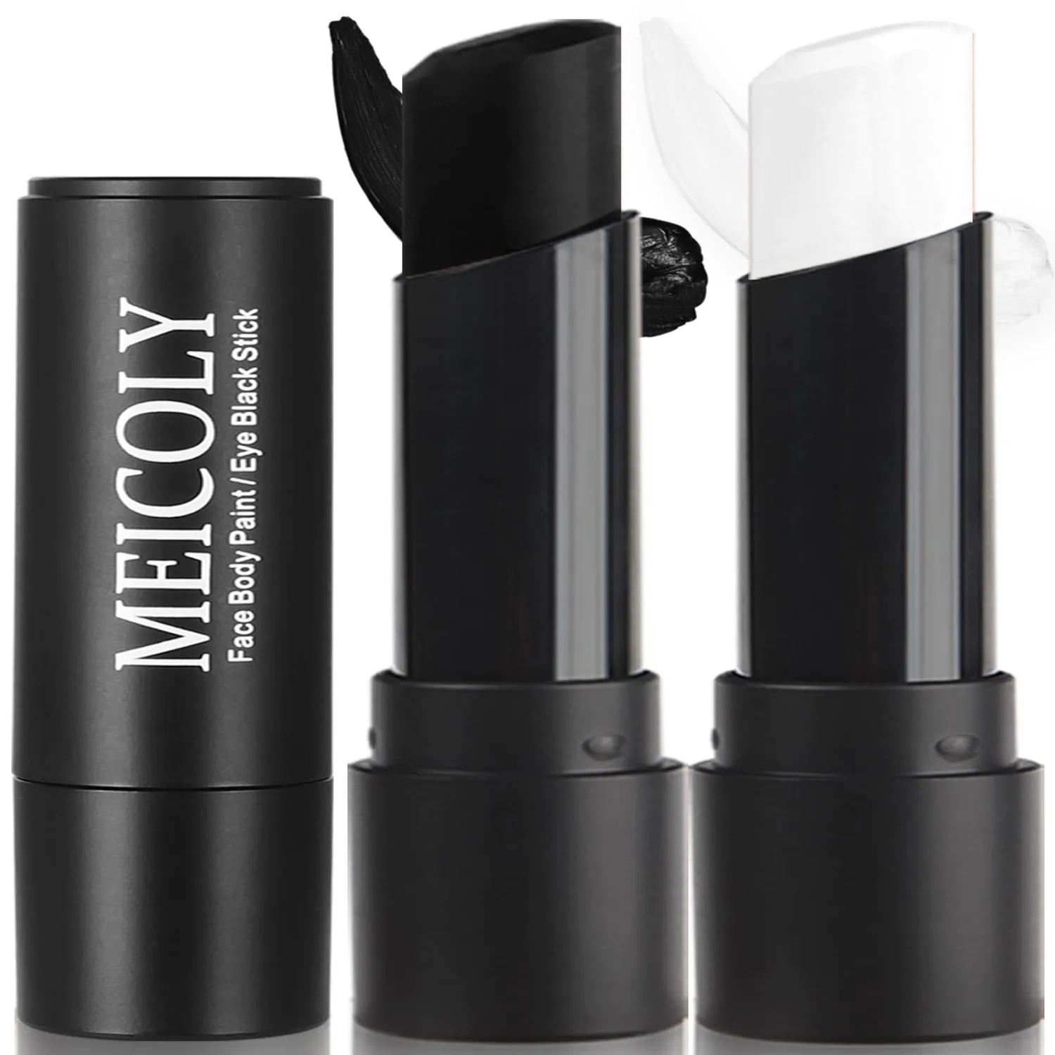 MEICOLY Black White Face Body Paint Stick Set,Waterproof Face Paint Stick for Adults and Kids,Clown White Makeup,Face Painting for Halloween SFX Skull Zombie Skeleton Goth Makeup