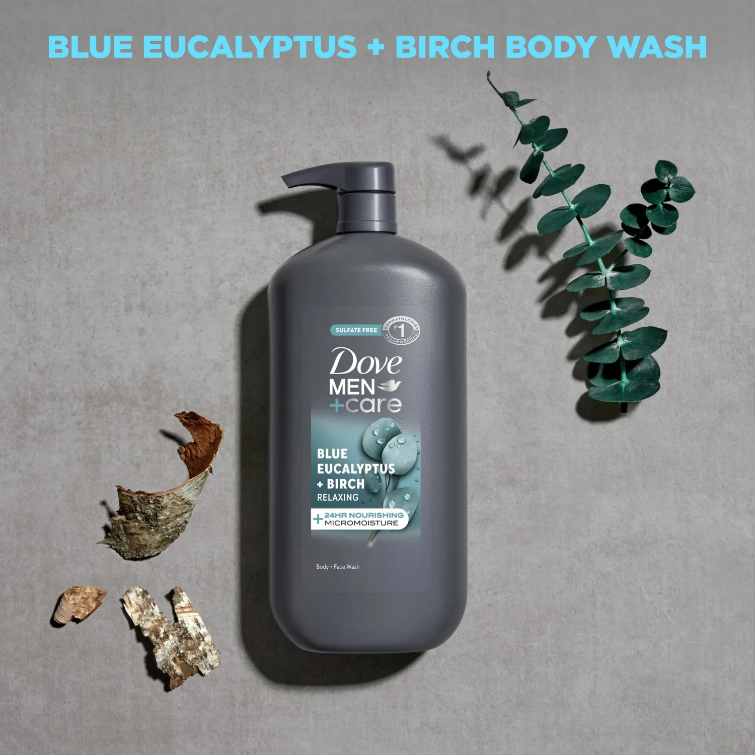 DOVE MEN + CARE Relaxing Blue Eucalyptus + Birch Body and Face Wash with 24-Hour Nourishing Micromoisture Technology Body Wash for Men 30 oz