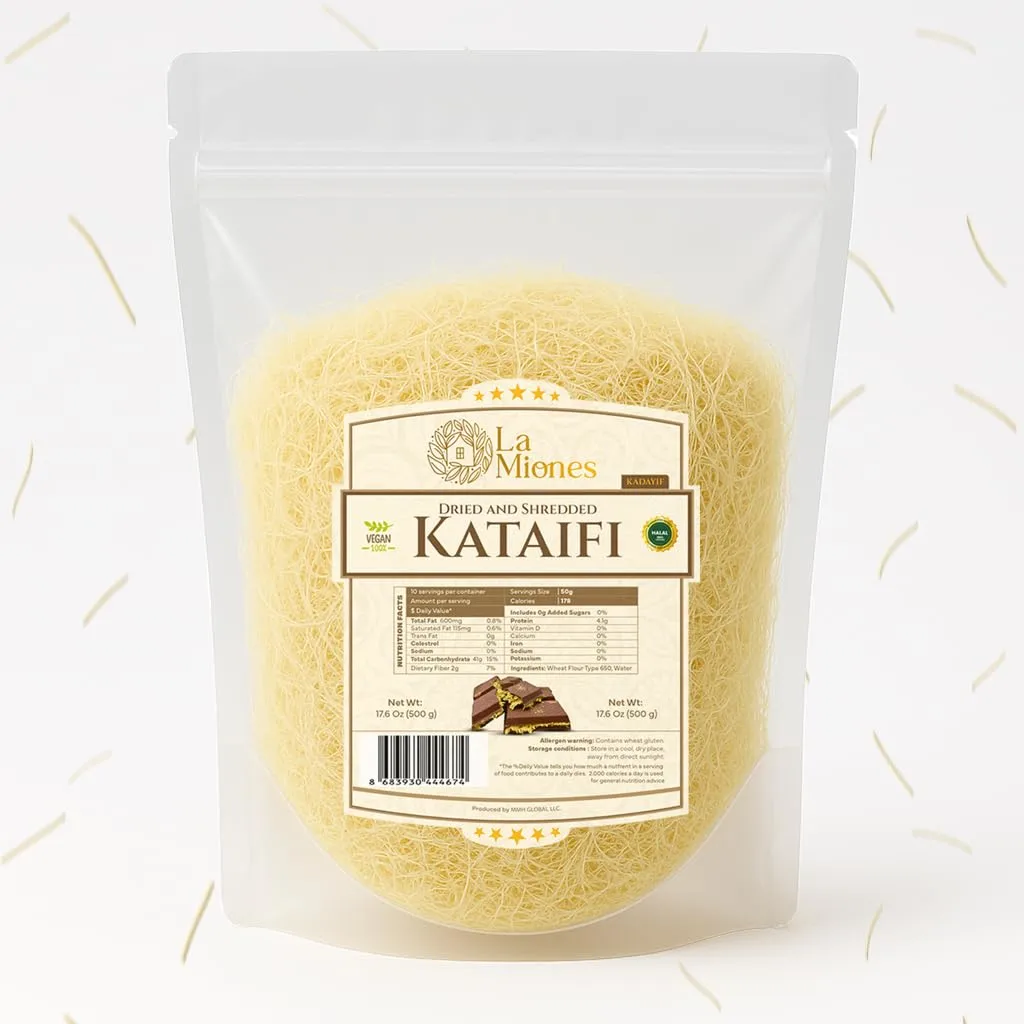 La Miones Premium Kataifi Pastry 500g (17.6 oz) – Resealable Bag of Shredded Phyllo Dough for Dubai Chocolate Bar, Kunafa, Knafeh, Baklava & Greek Desserts – Crispy Middle Eastern Filo