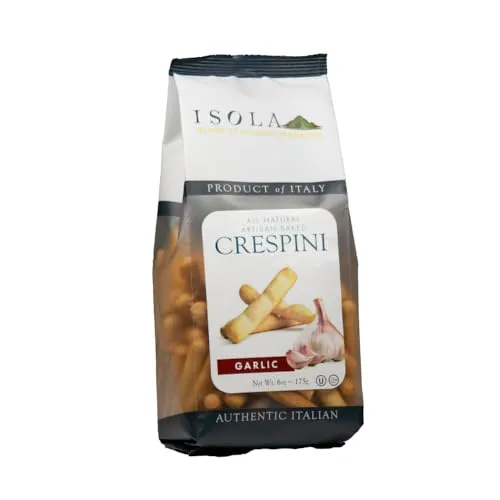 Isola Italian Garlic Crespini with Sea Salt – Artisan-Baked Crispbread Sticks – Perfect for Antipasti, Cheese Boards & Gourmet Snacking – All-Natural, No Preservatives – 6 oz