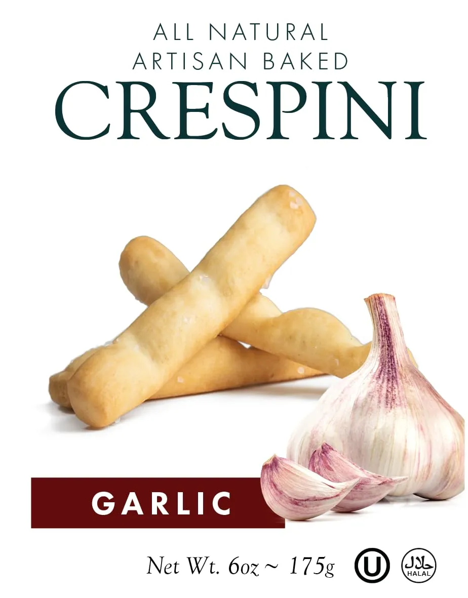 Isola Italian Garlic Crespini with Sea Salt – Artisan-Baked Crispbread Sticks – Perfect for Antipasti, Cheese Boards & Gourmet Snacking – All-Natural, No Preservatives – 6 oz