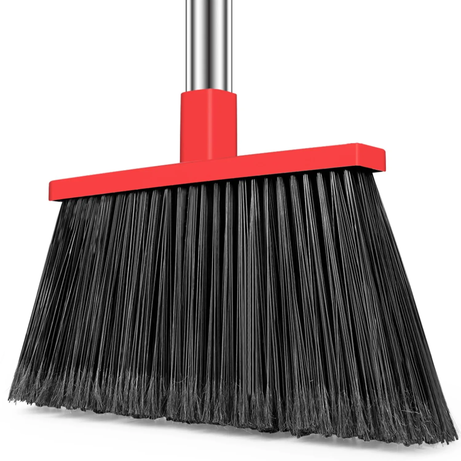 Heavy Duty Broom Outdoor, 58" Long Stainless Steel Handle, Hard Bristle Angle Broom for Floors,Commercial & Industrial Broom for Sweeping Indoor, Garage, Kitchen (Red)