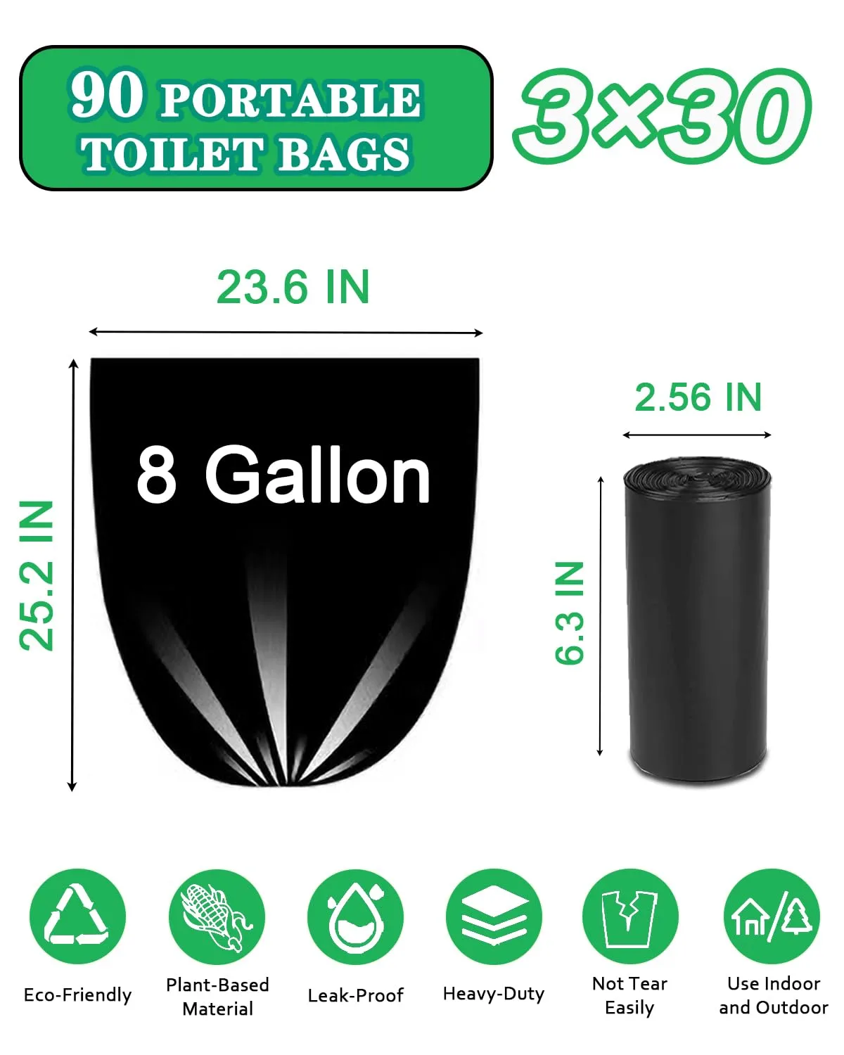 108 Portable Toilet Bags, Biodegradable Camping Toilet Bags 8 Gallon Thickened Portable Potty Bags for 5 Gallon Bucket Toilet Compostable Bags for Adults Outdoor Travel