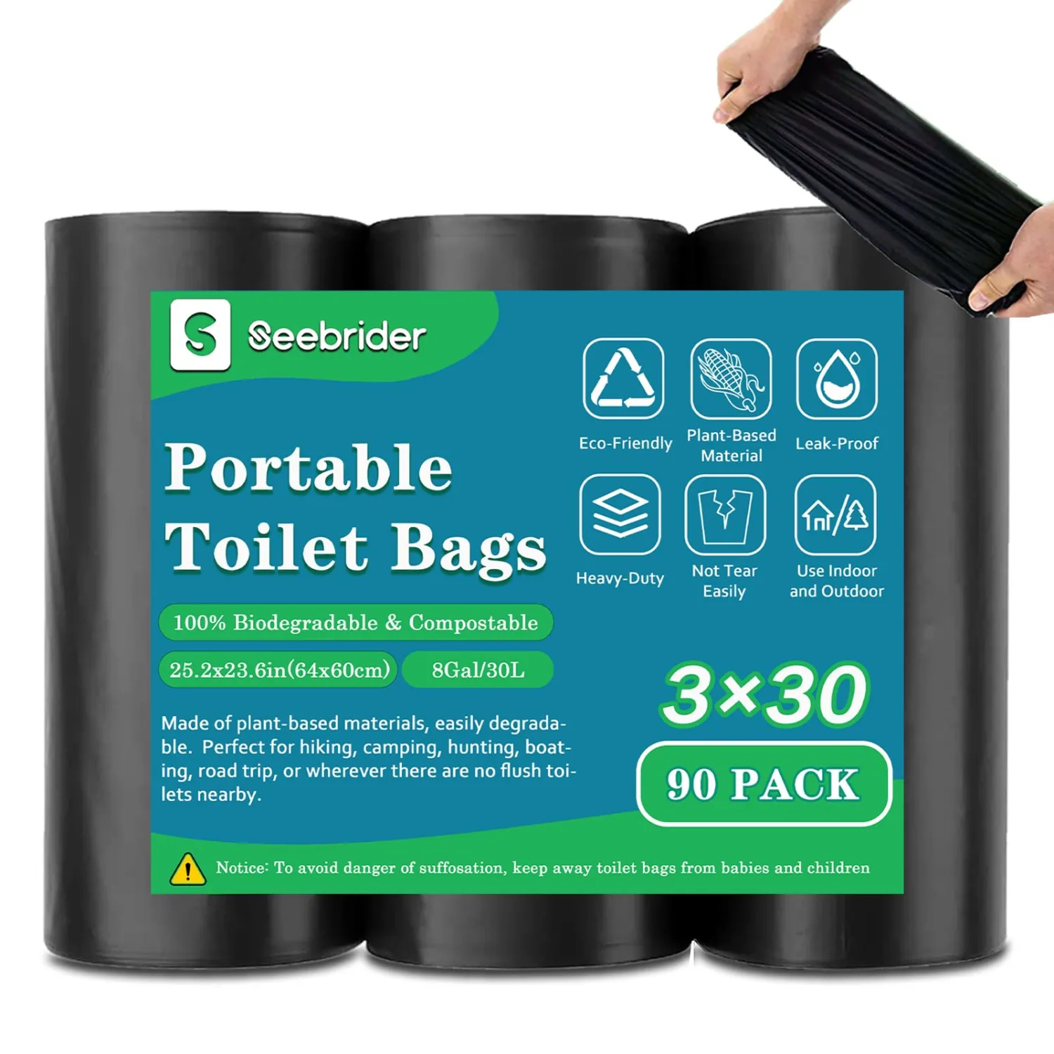108 Portable Toilet Bags, Biodegradable Camping Toilet Bags 8 Gallon Thickened Portable Potty Bags for 5 Gallon Bucket Toilet Compostable Bags for Adults Outdoor Travel