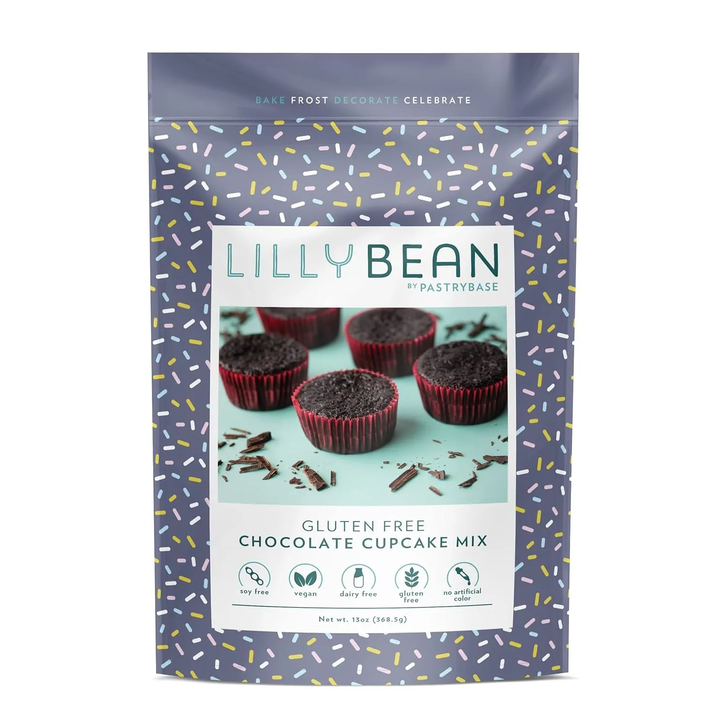 LillyBean Gluten Free Chocolate Cupcake Mix with No Artificial Colors - Dairy and Soy Free, Vegan - Makes Delicious Desserts - Cakes, Donuts, Cake Pops - 13 oz