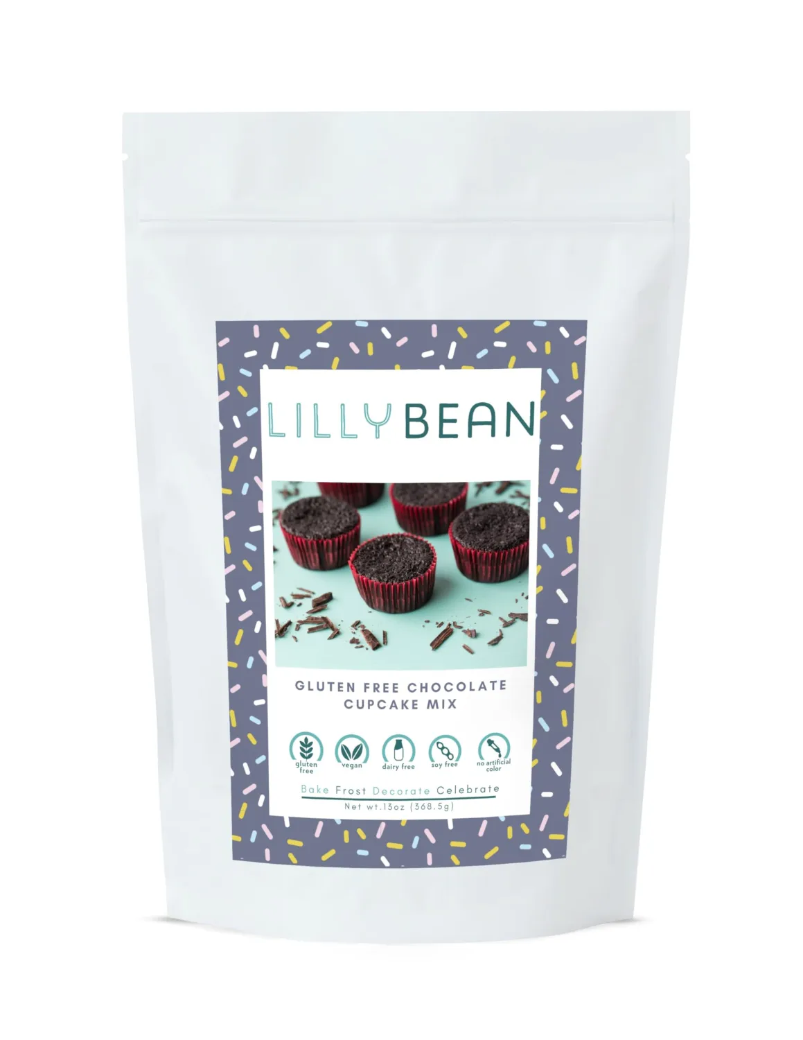 LillyBean Gluten Free Chocolate Cupcake Mix with No Artificial Colors - Dairy and Soy Free, Vegan - Makes Delicious Desserts - Cakes, Donuts, Cake Pops - 13 oz