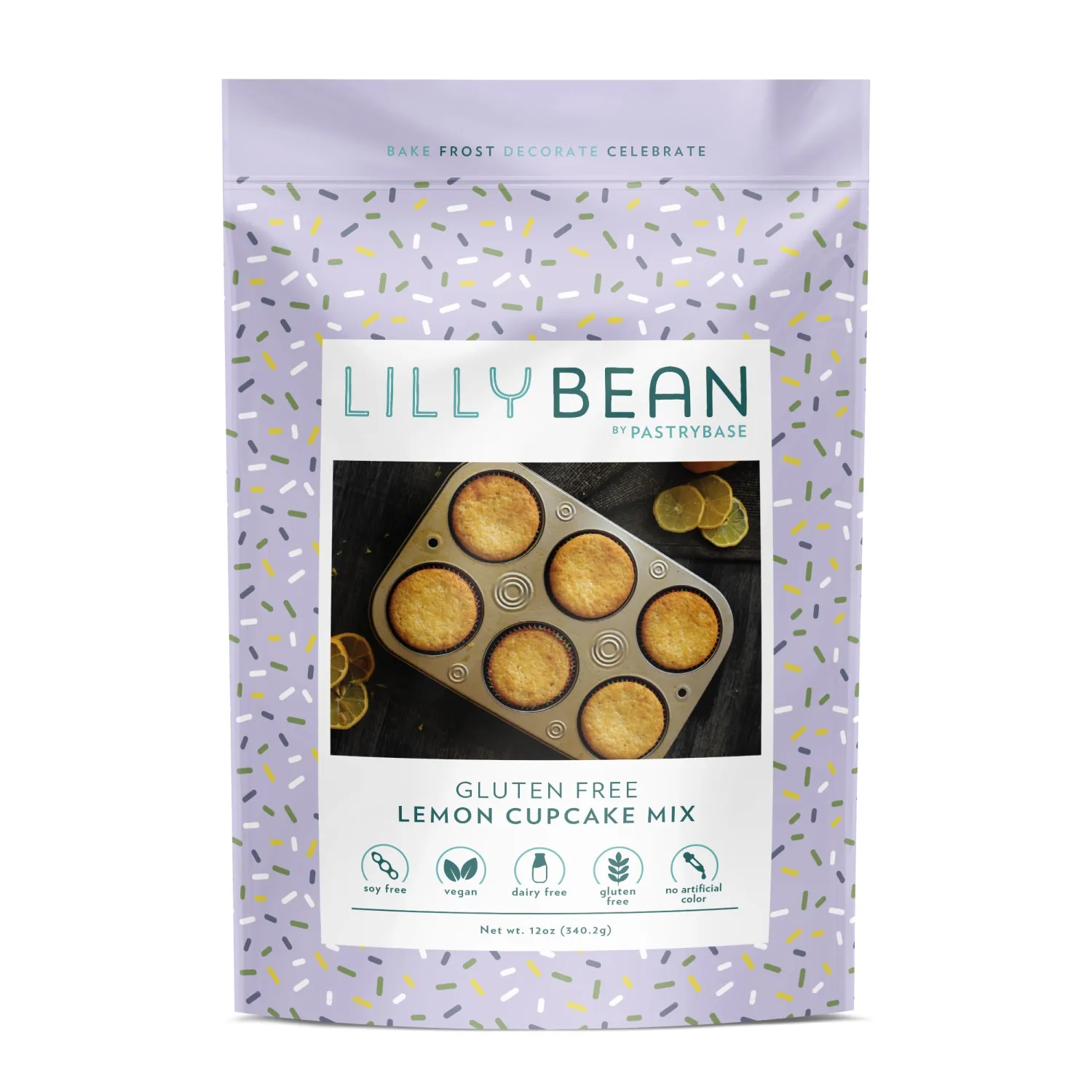 LillyBean Gluten Free Moist Lemon Cupcake Mix with No Artificial Colors - Dairy and Soy Free, Vegan - Makes Delicious Desserts - Cakes, Donuts, Cake Pops - 12 oz