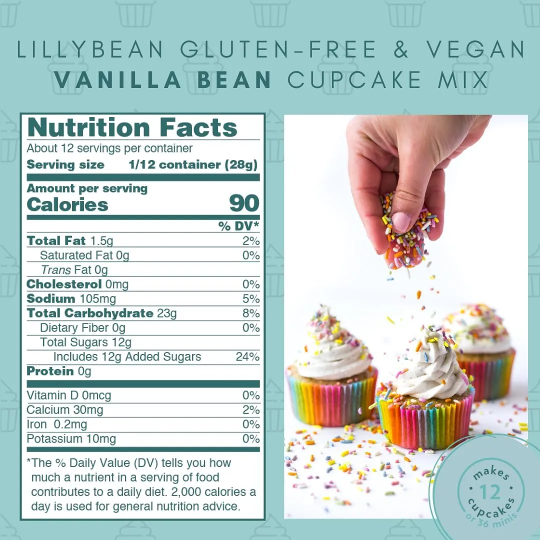 LillyBean Gluten Free Vanilla Bean Cake and Cupcake Mix with No Artificial Colors - Dairy and Soy Free, Vegan - Makes Delicious Desserts - Cakes, Donuts, Cake Pops - 12 oz