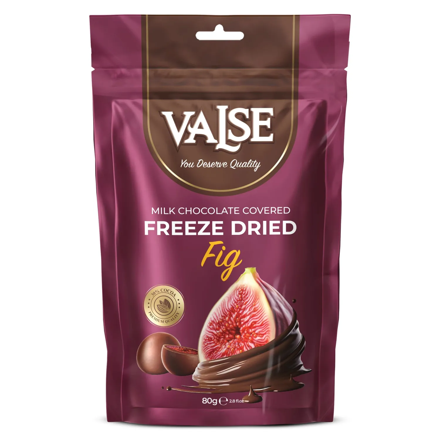 Chocolate Covered Fig, Milk Chocolate Covered Freeze Dried Fig, 2.8 oz Chocolate Covered Fruit, Chocolate Dipped Fig (Mini, Fig)