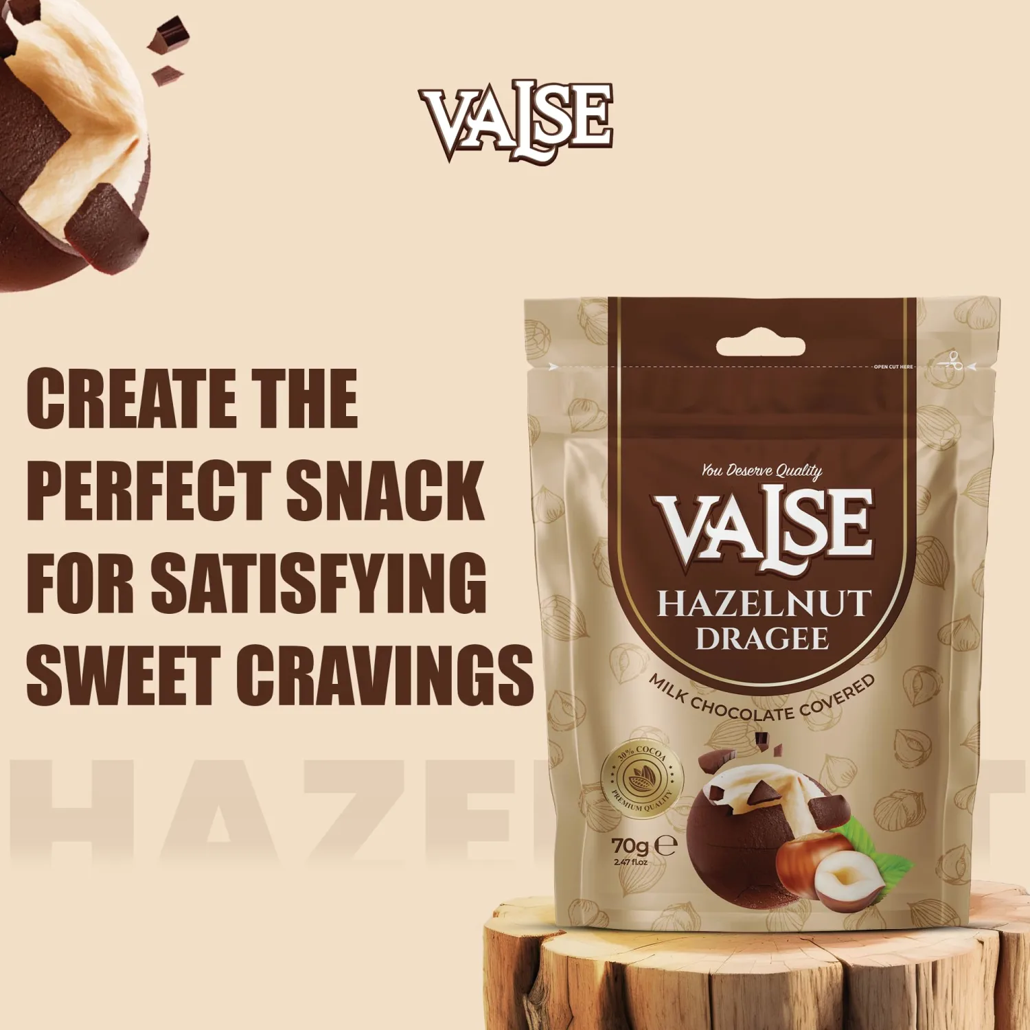Chocolate Covered Hazelnuts Dragee, Milk Chocolate Covered Freeze Dried Hazelnuts Dragee, 2.47 oz Chocolate Covered Fruit, Chocolate Dipped Hazelnuts Dragee (Mini, Hazelnut)