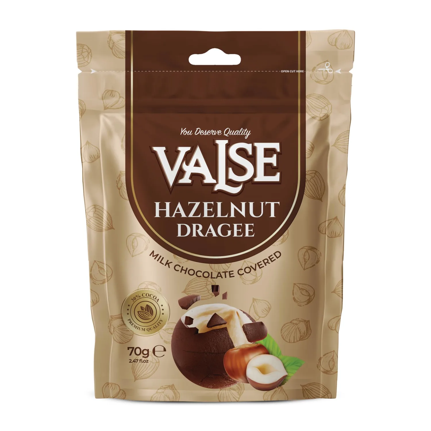 Chocolate Covered Hazelnuts Dragee, Milk Chocolate Covered Freeze Dried Hazelnuts Dragee, 2.47 oz Chocolate Covered Fruit, Chocolate Dipped Hazelnuts Dragee (Mini, Hazelnut)