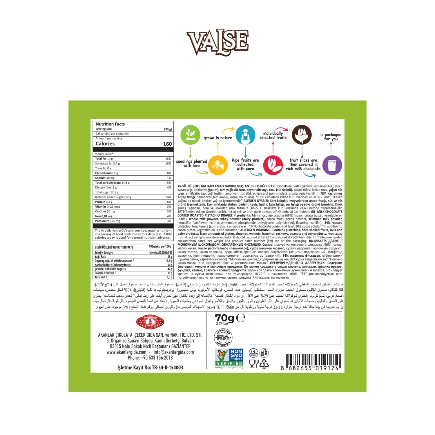 Chocolate Covered Pistachios Dragee, Milk Chocolate Covered Freeze Dried Pistachios Dragee, 2.47 oz Chocolate Covered Fruit, Chocolate Dipped Pistachios Dragee (Mini, Pistachio)