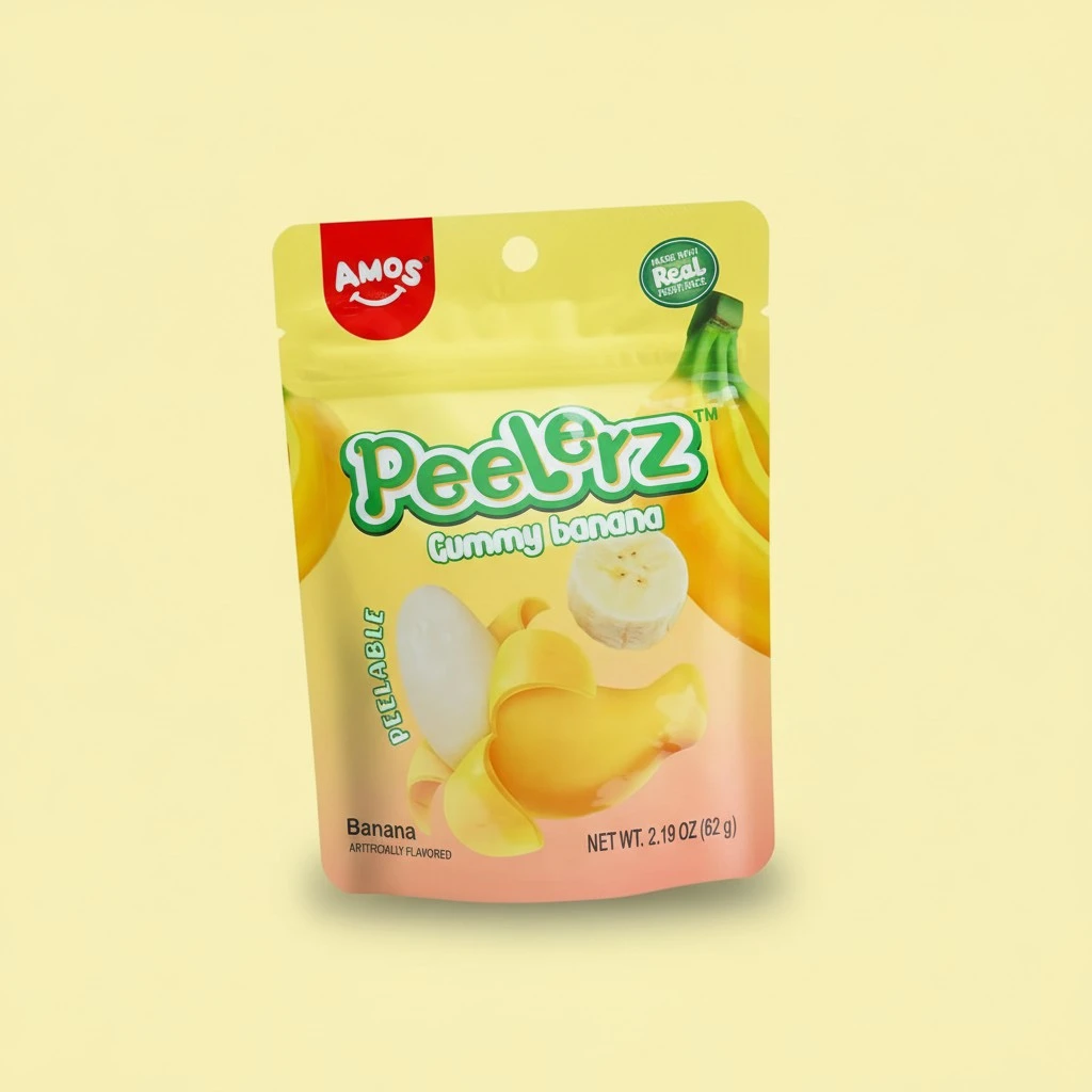 Amos Peelerz Banana Gummies,Peelable Banana Candy,Peeling Fruit Snacks Fat Free, Resealable 2.19oz Bag (Pack of 3)