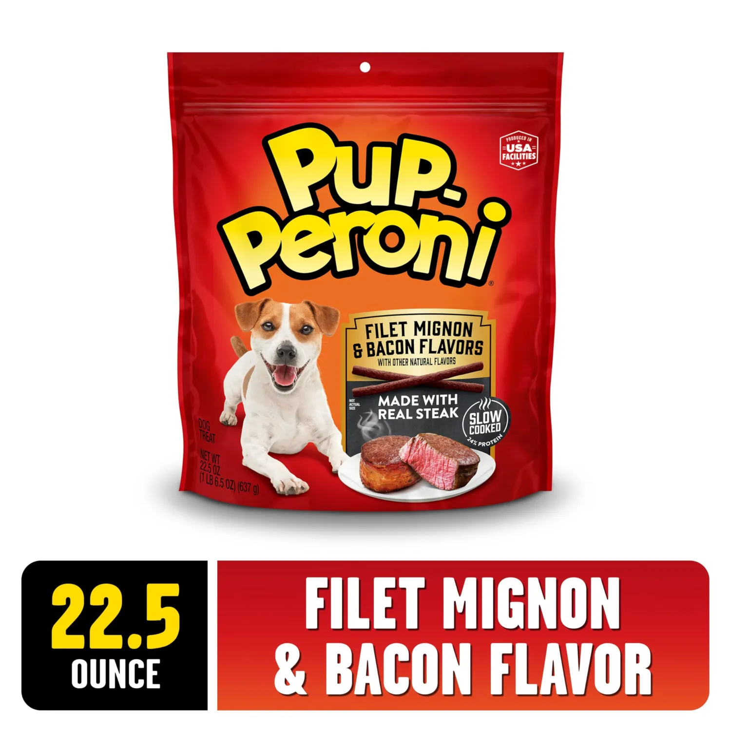 Pup-Peroni Dog Treats, Filet Mignon & Bacon Flavors, 22.5 Ounce, Made with Real Steak