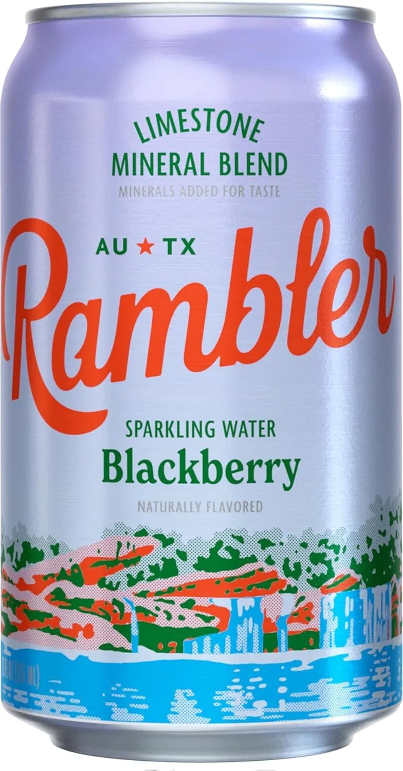 AUTX RAMBLER Sparkling Water, Texas Limestone Mineral Blend, Blackberry Flavor, 12-Ounce Cans, 12-Pack