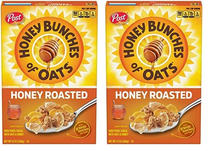 Honey Bunches of Oats Honey Roasted Breakfast Cereal, Honey Oats Cereal with Granola Clusters, 12 OZ Box (Pack of 2)
