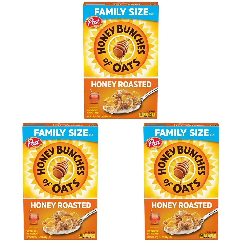 Post Honey Bunches of Oats Crunchy Honey Roasted Cereal 18 Ounce (Pack of 3) Box