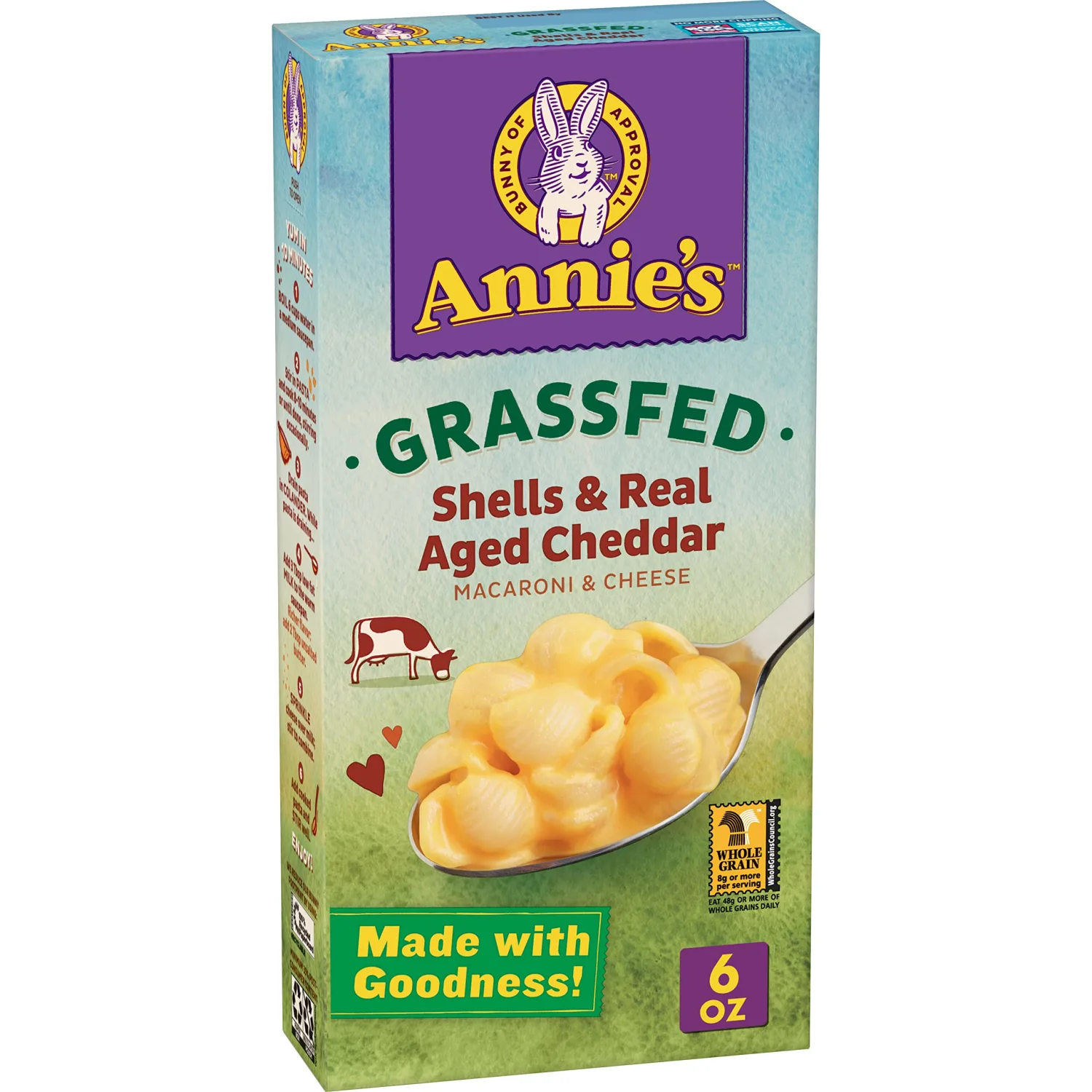Annie's Organic Macaroni and Cheese Dinner, Shells and Real Aged Cheddar, Grassfed, 6 oz