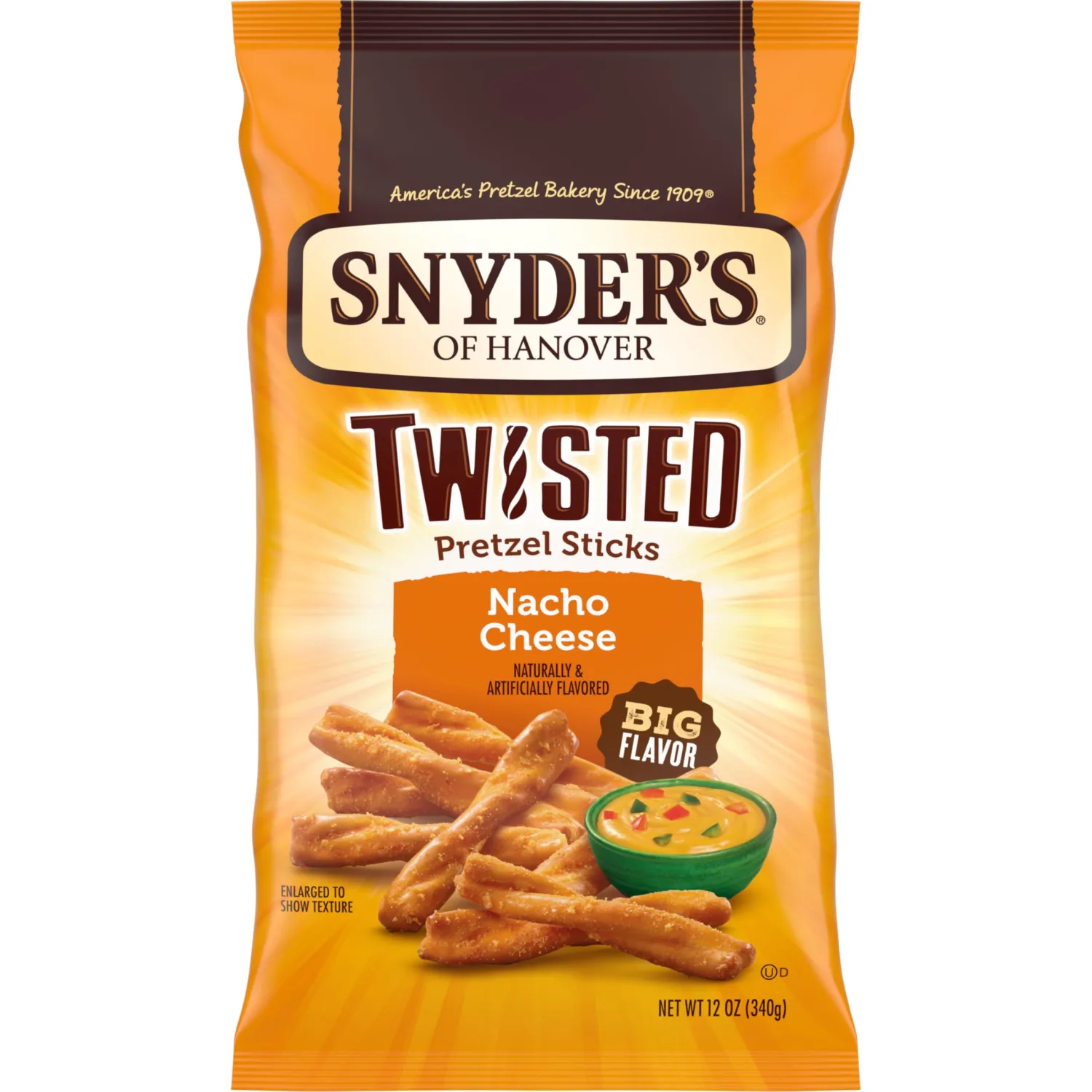 Snyder's of Hanover, Nacho Cheese Twisted Pretzel Sticks, 12-Oz. Bag