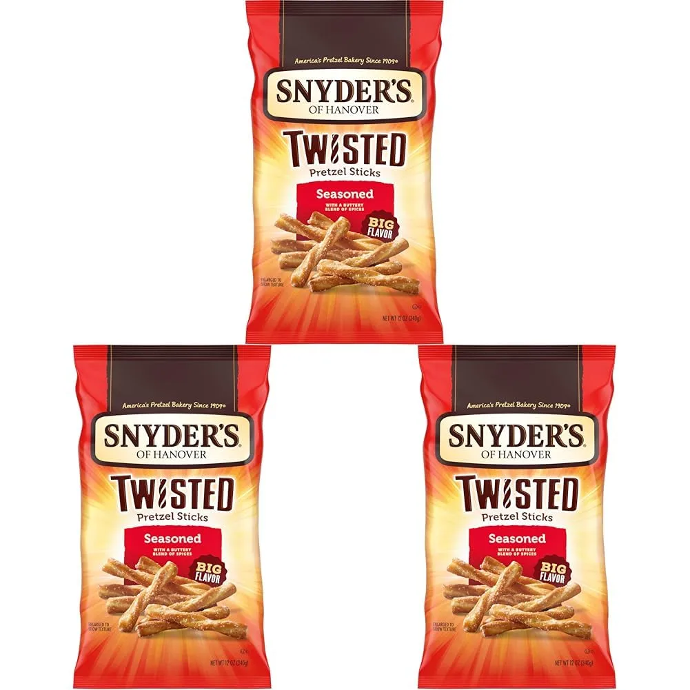 Snyder's of Hanover, Seasoned Twisted Pretzel Sticks, 12 Oz Bag (Pack of 3)
